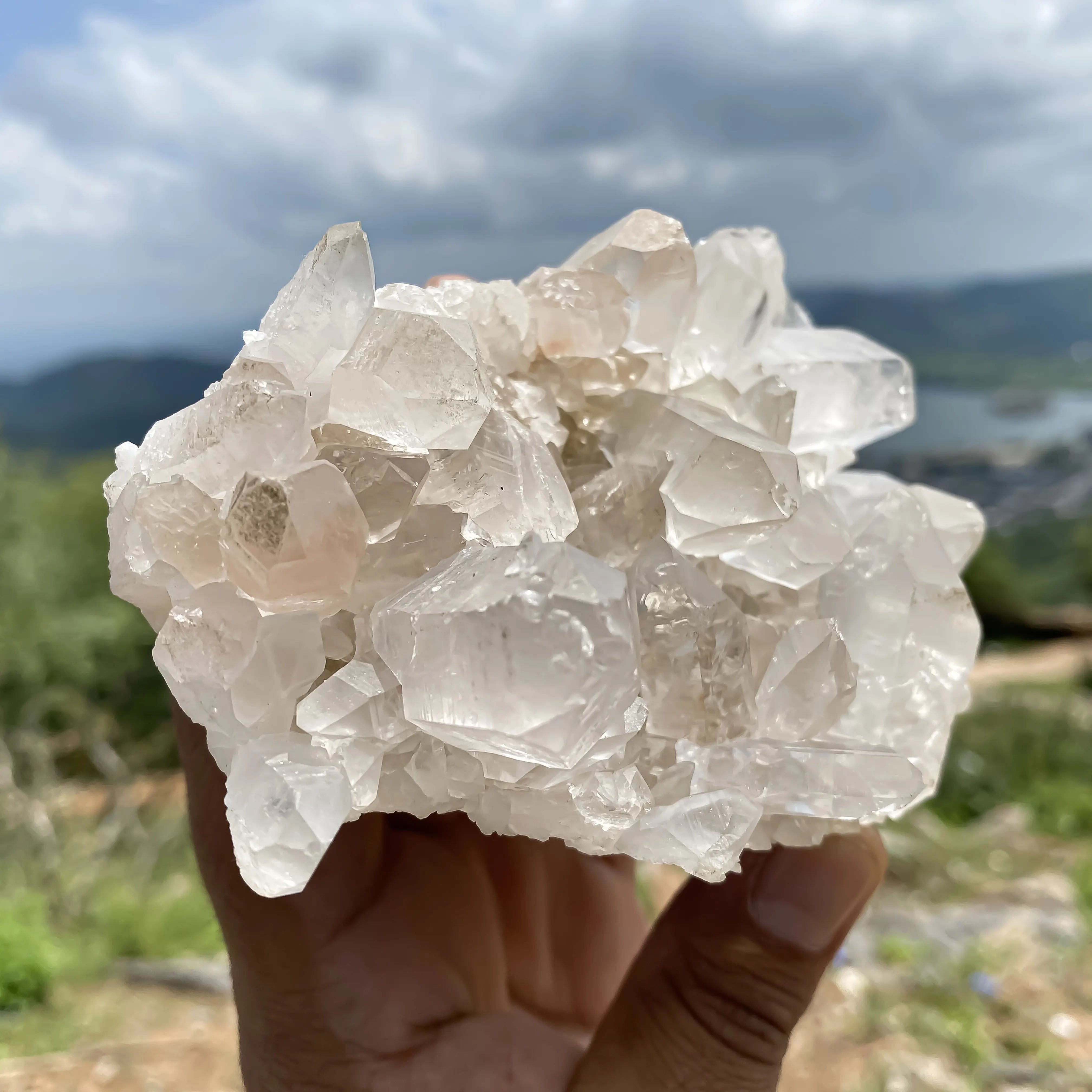White Natural Samadhi Quartz Himalayan Mineral Cluster Raw Energy Stone Display
