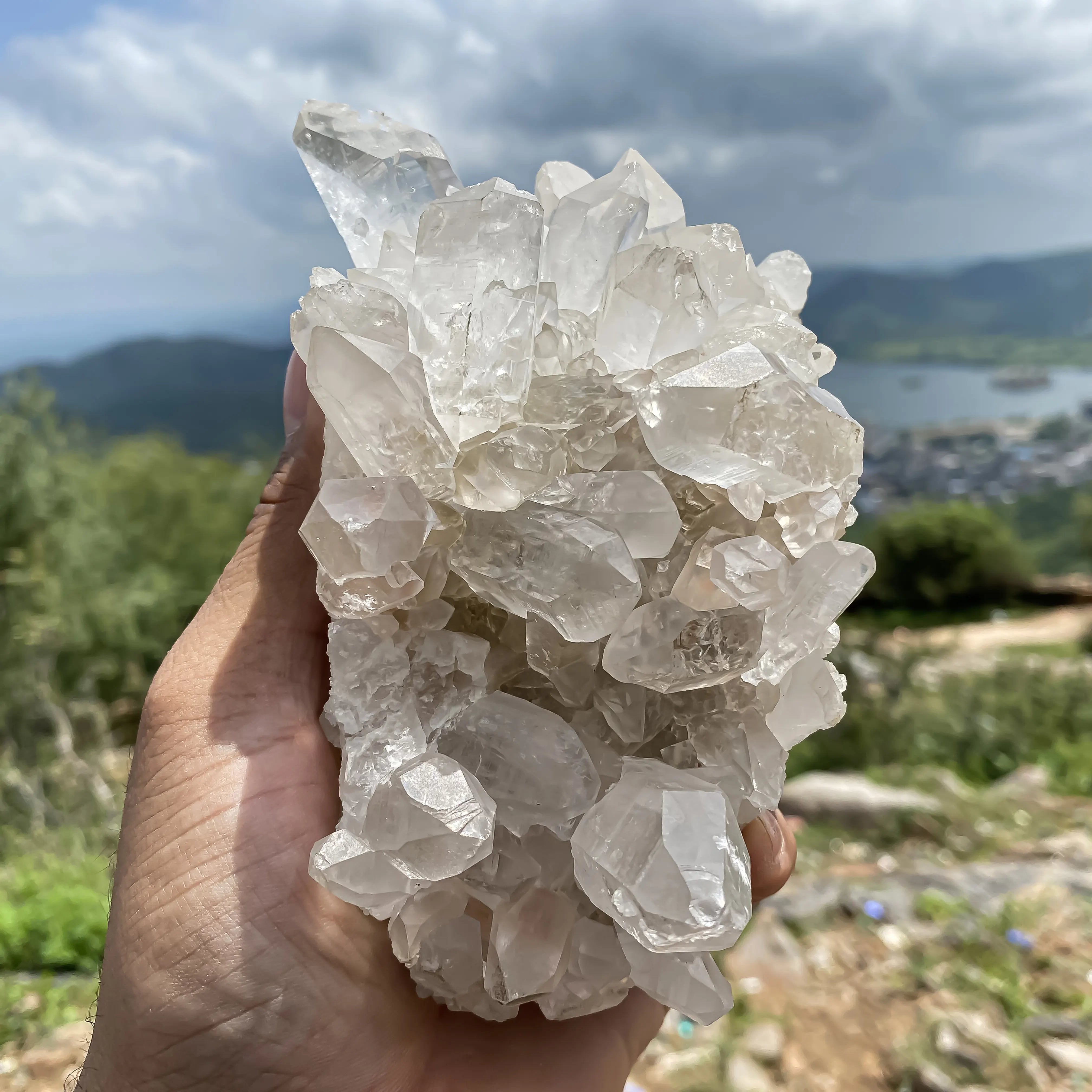 White Natural Samadhi Quartz Himalayan Mineral Cluster Raw Energy Stone Display