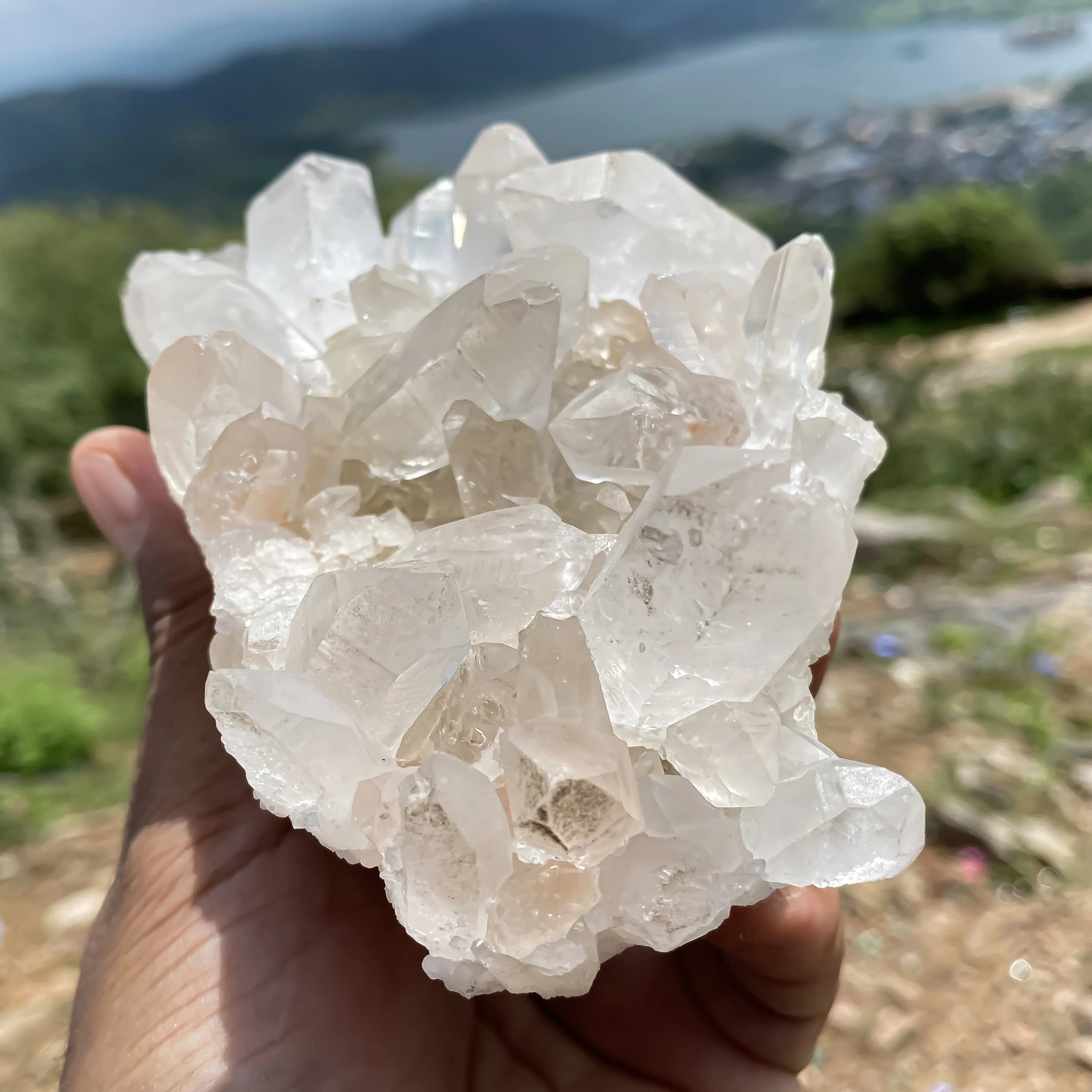 White Natural Samadhi Quartz Himalayan Mineral Cluster Raw Energy Stone Display