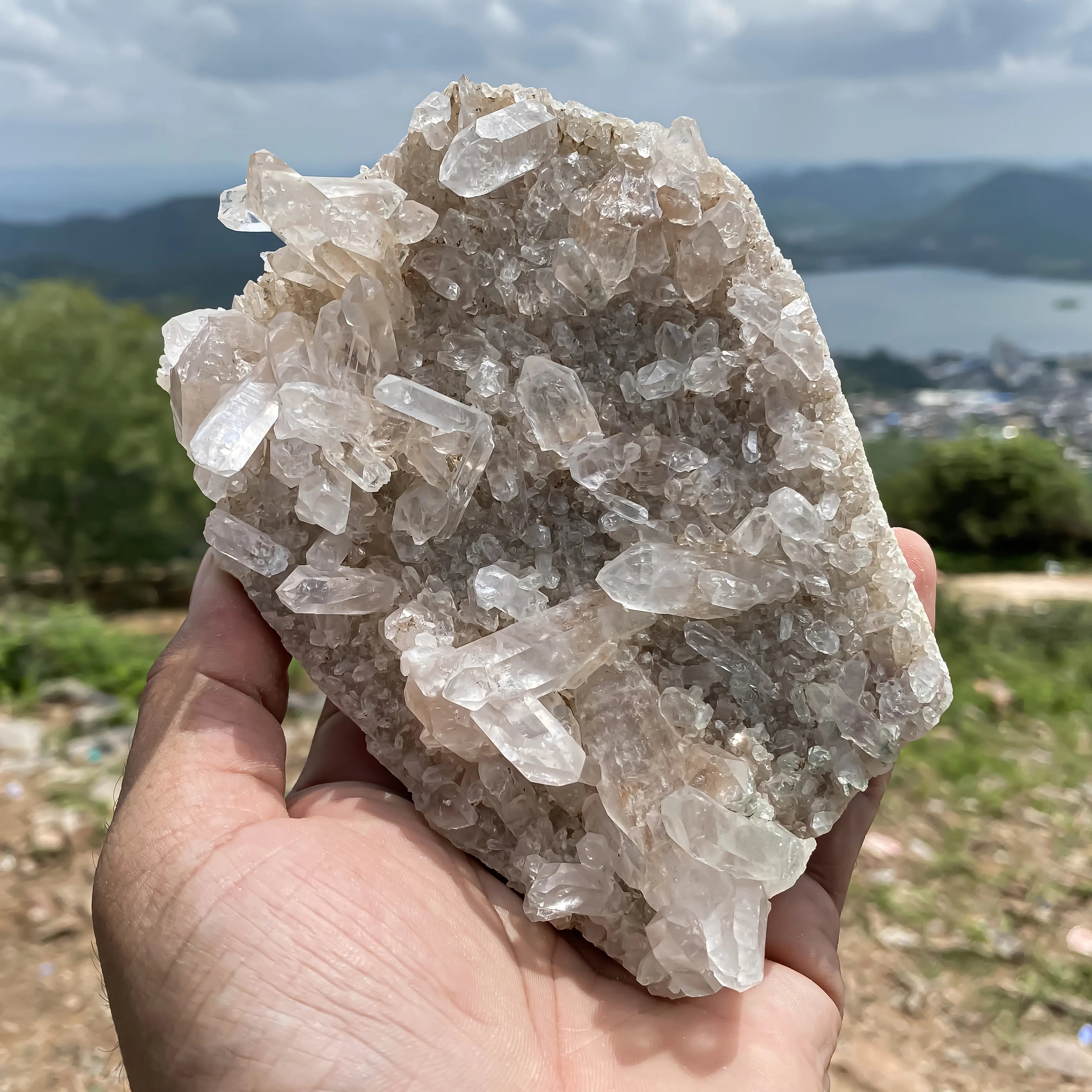 Natural Himalayan Green Chlorite Quartz Cluster – 400gm  Raw Healing Crystal