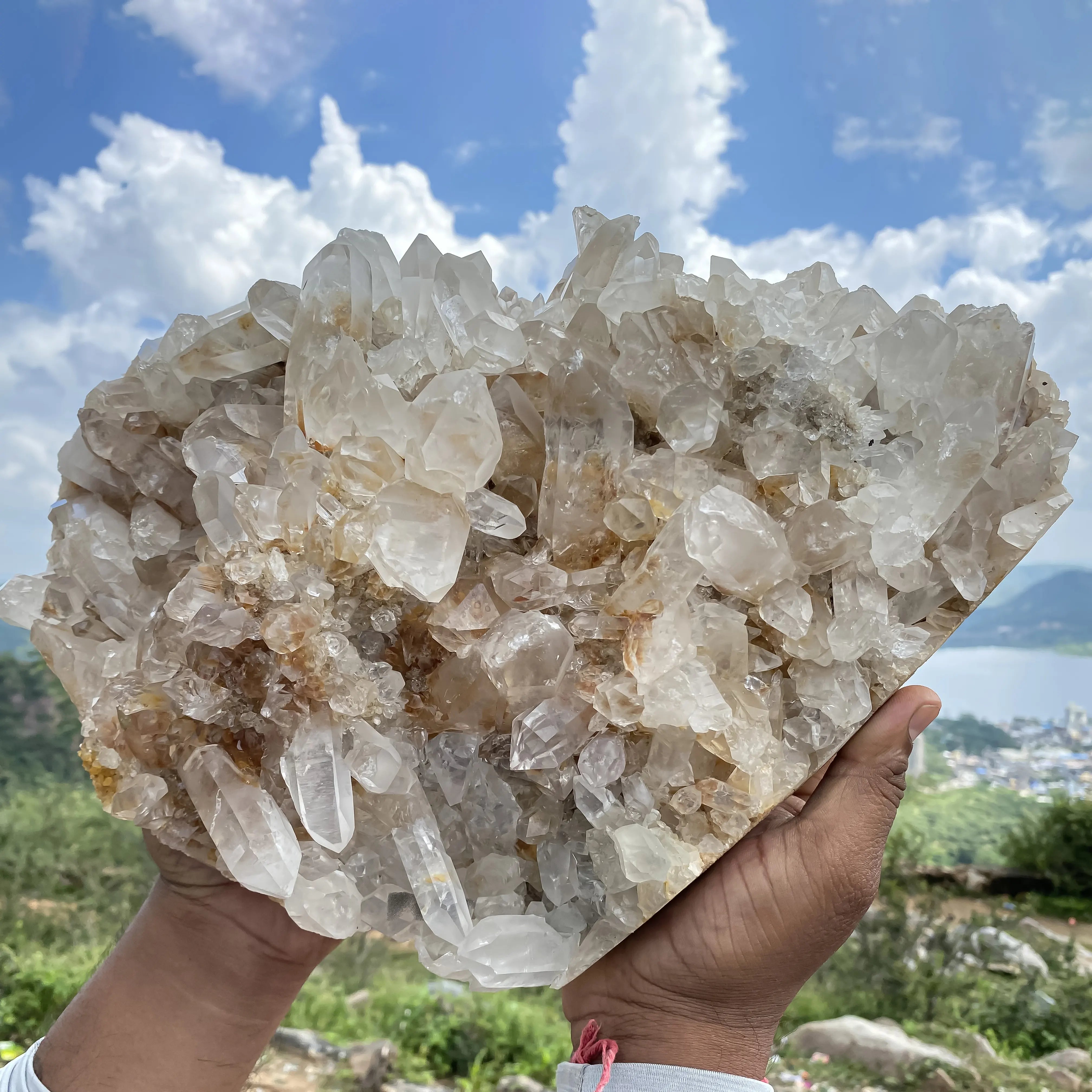 Natural Himalayan Yellow Quartz Cluster – 11.6 kg, Large Raw Crystal Points