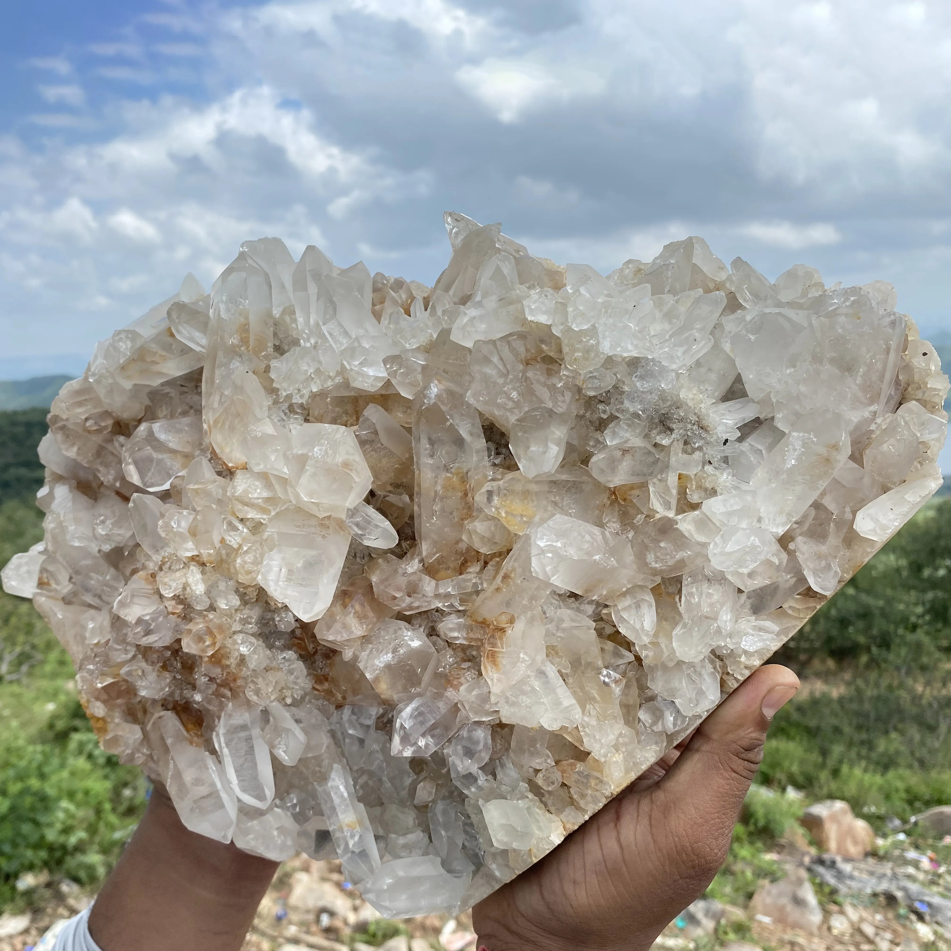 Natural Himalayan Yellow Quartz Cluster – 11.6 kg, Large Raw Crystal Points