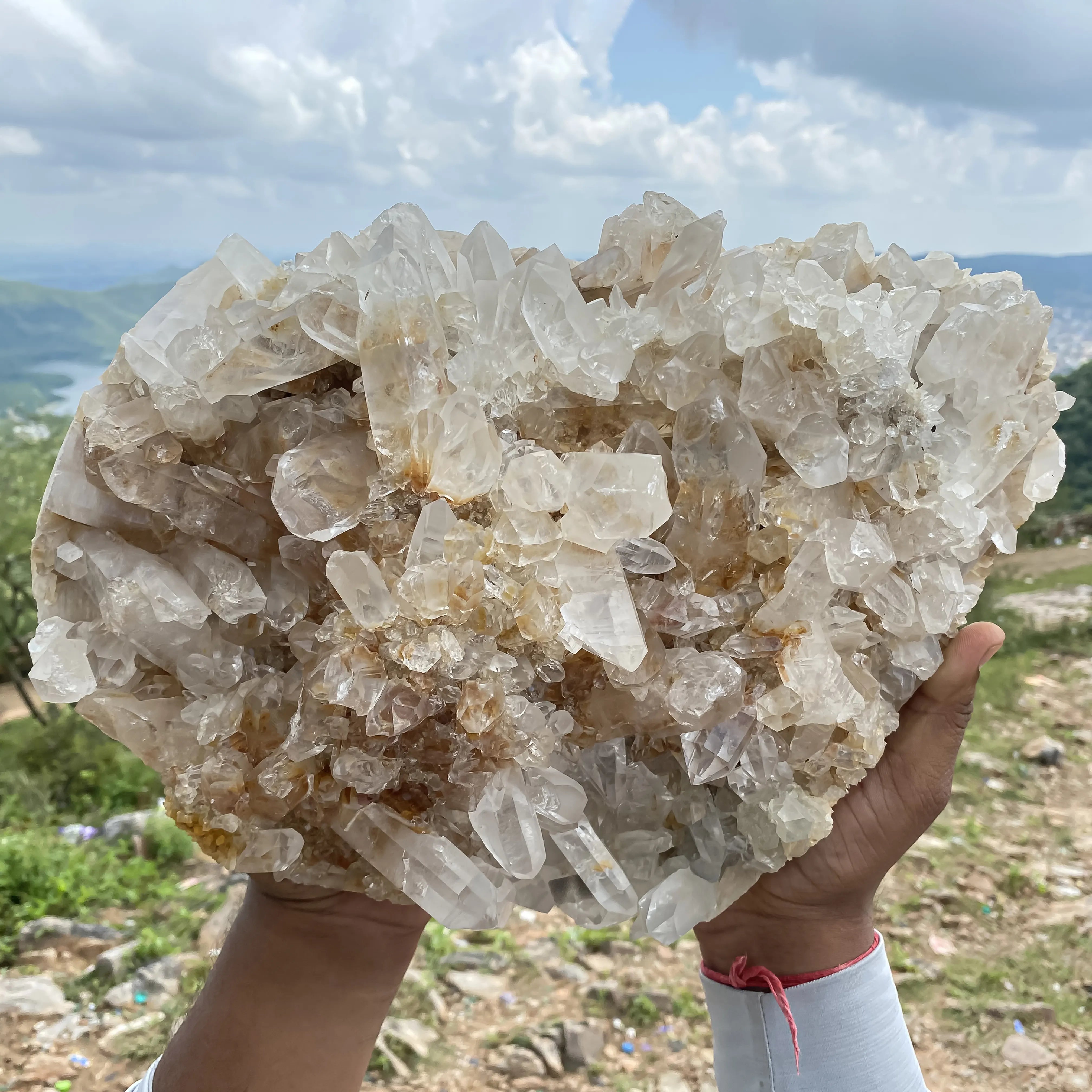 Natural Himalayan Yellow Quartz Cluster – 11.6 kg, Large Raw Crystal Points
