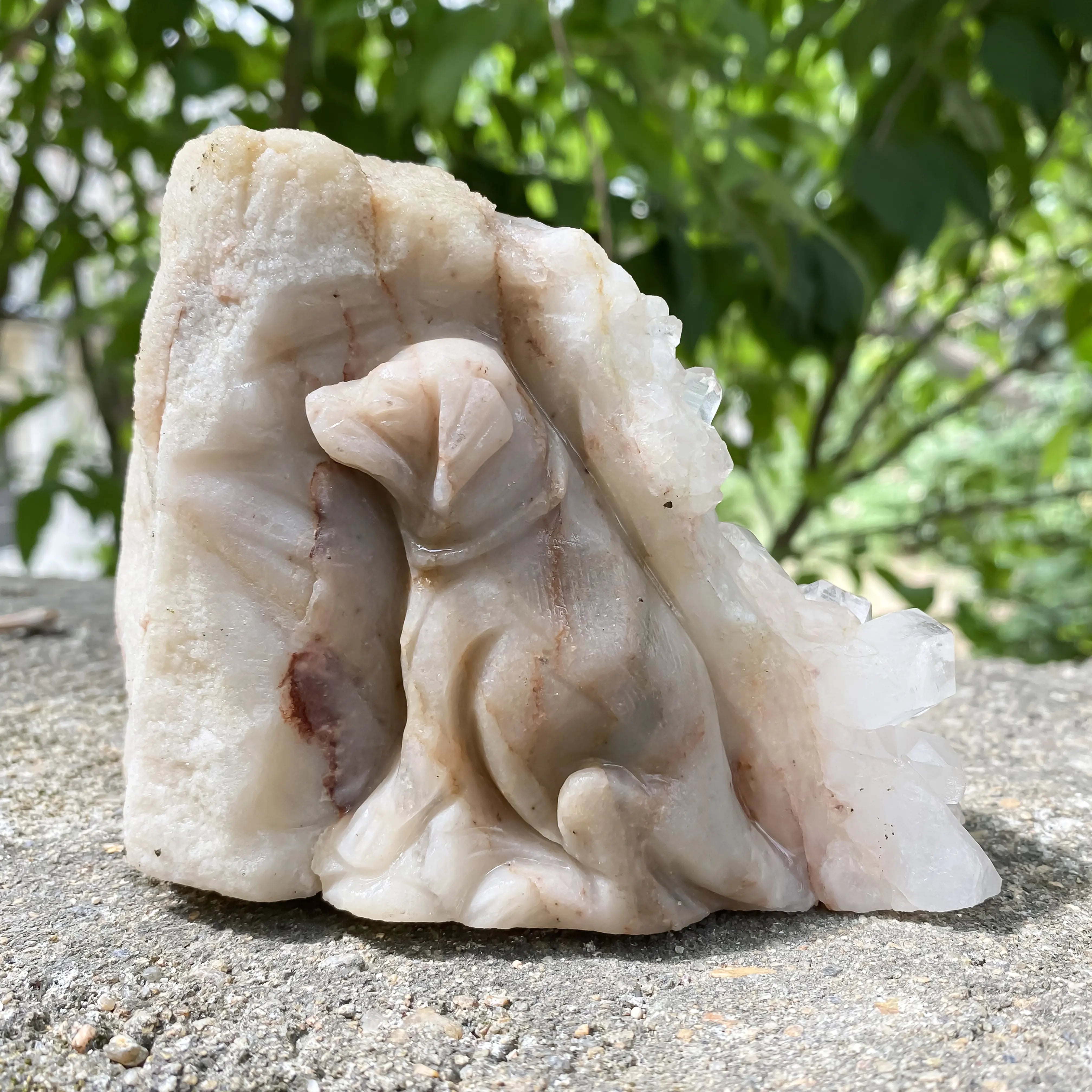 Natural Himalayan Pink Quartz Cluster 720g Dog Shape Healing Crystal