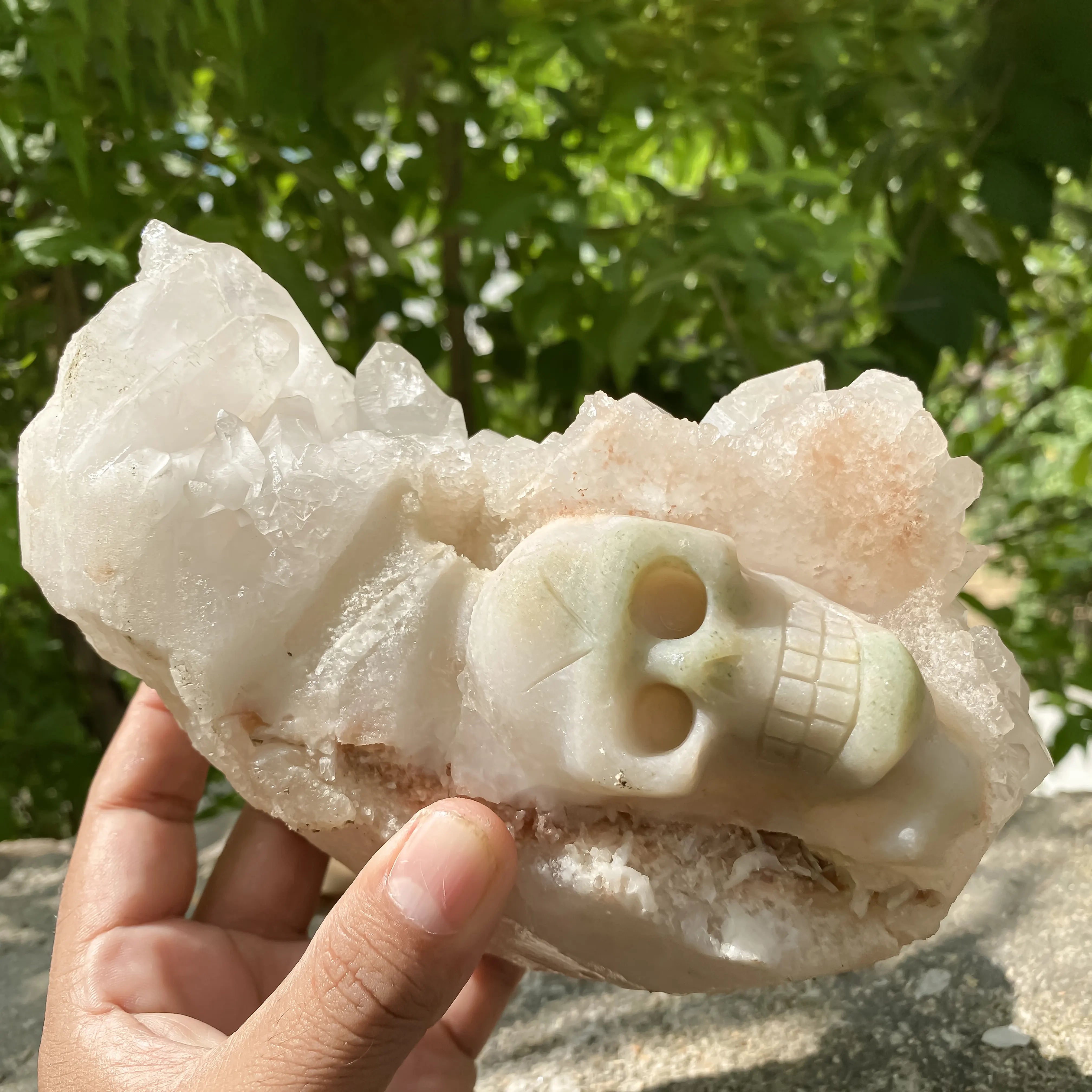 Himalayan White and Pink Quartz Cluster 1900g Skull Shape Healing Crystal