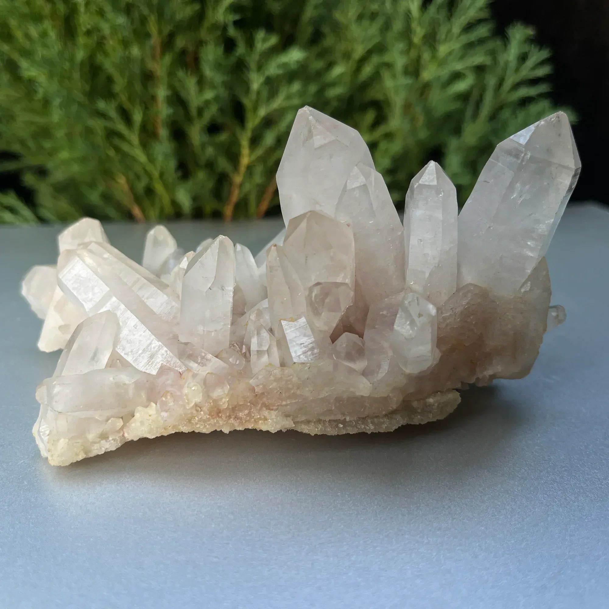 White Himalayan Quartz crystal cluster from Himalya Quartz, raw and natural healing collector mineral specimen.