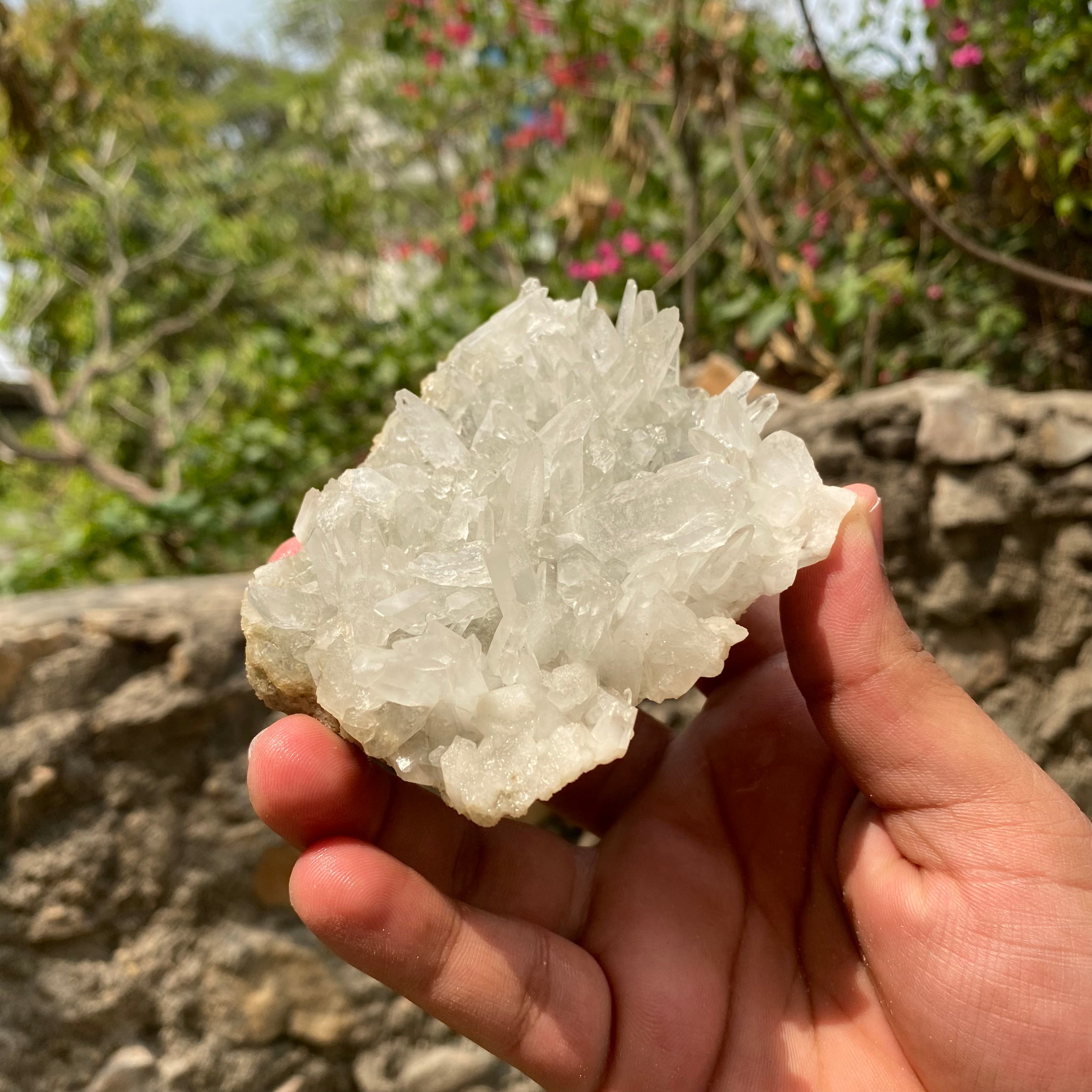 Himalya Quartz Himalayan Quartz mineral specimen with green phantom points and clear quartz crystal cluster for healing and display.