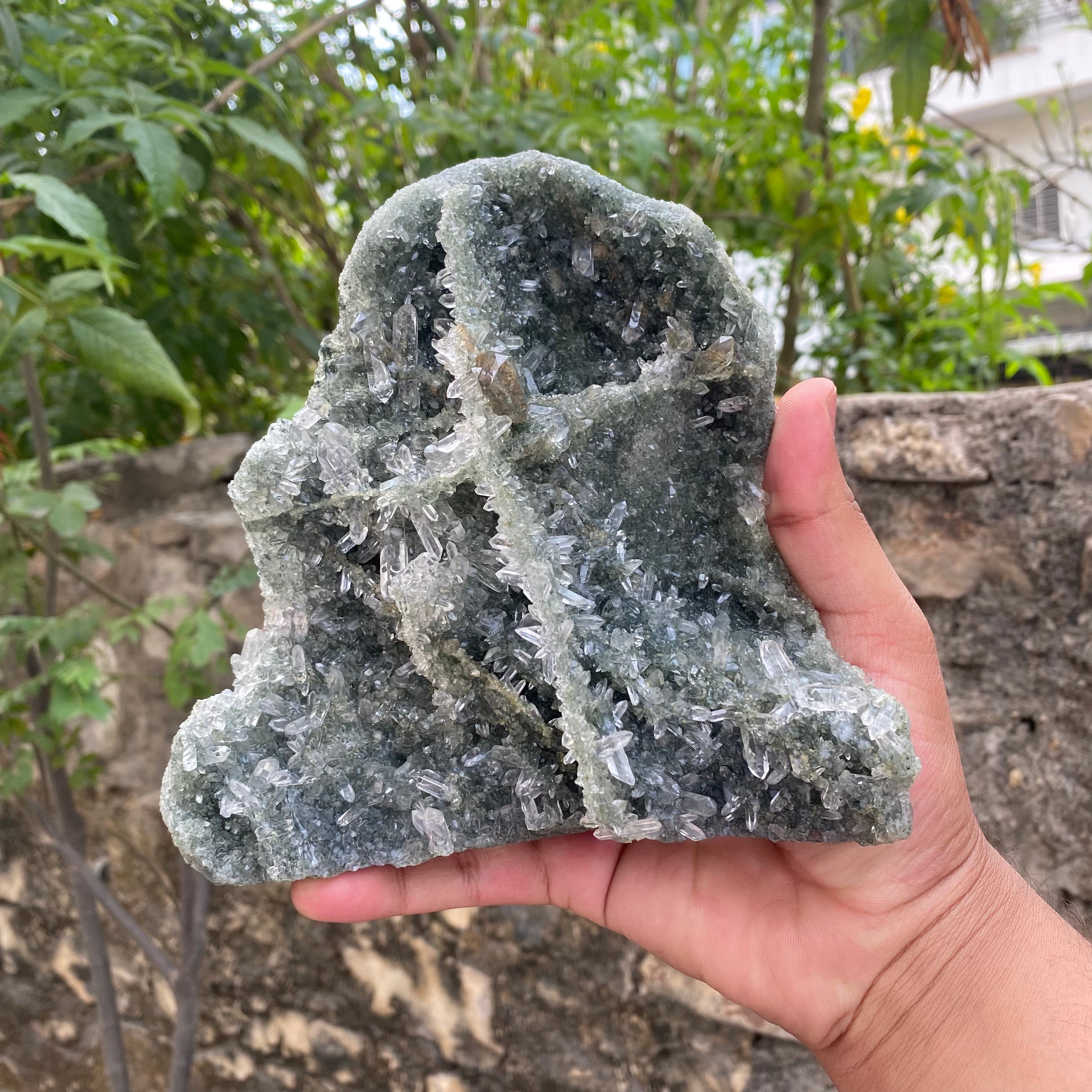 Natural Himalayan Green Chlorite Quartz Cluster 1180gm Raw Healing Stone for Meditation & Home Display