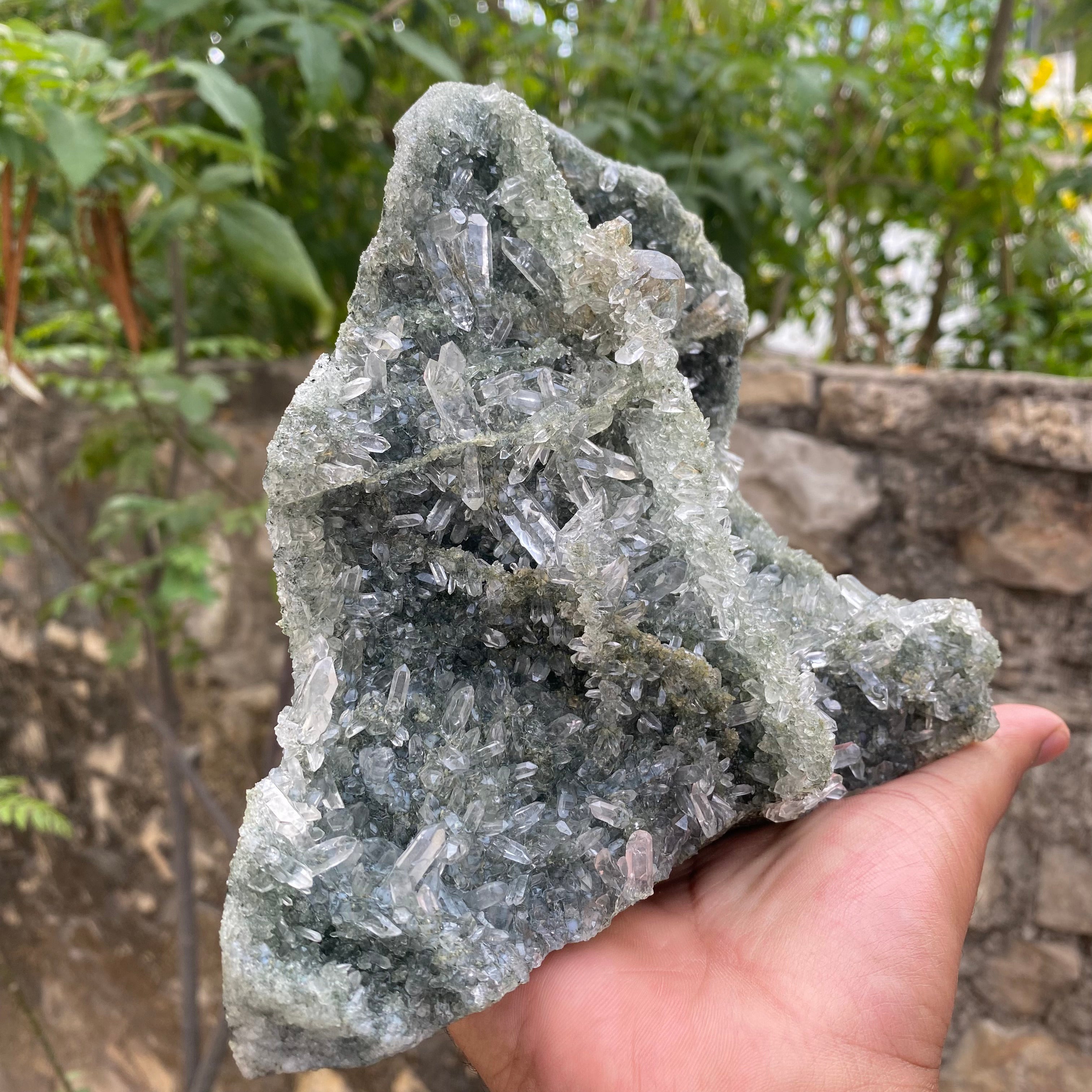Natural Himalayan Green Chlorite Quartz Cluster 1180gm Raw Healing Stone for Meditation & Home Display