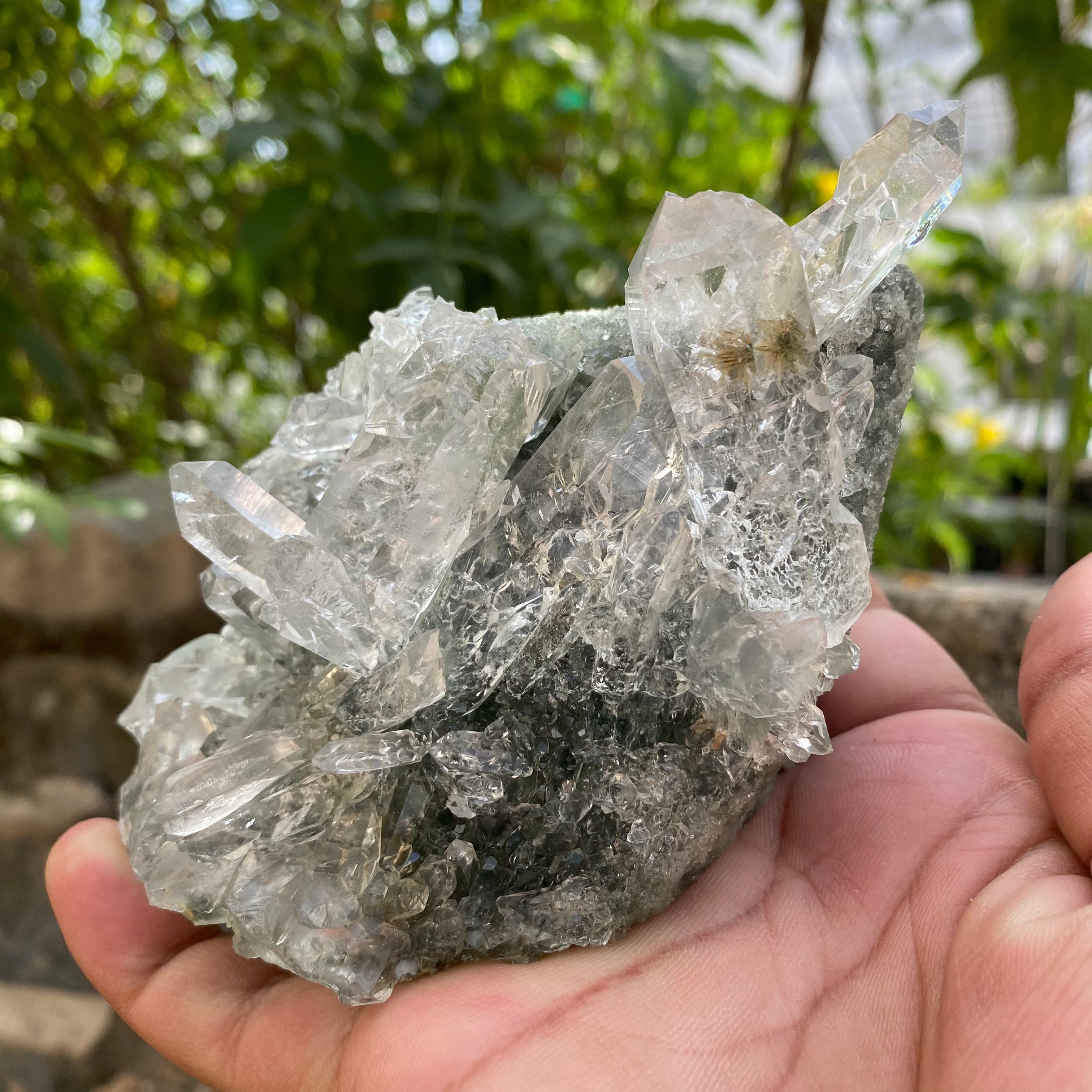 Green Chlorite Quartz Cluster 615g Natural Himalayan Crystal Mineral Specimen Raw Healing Stone Décor