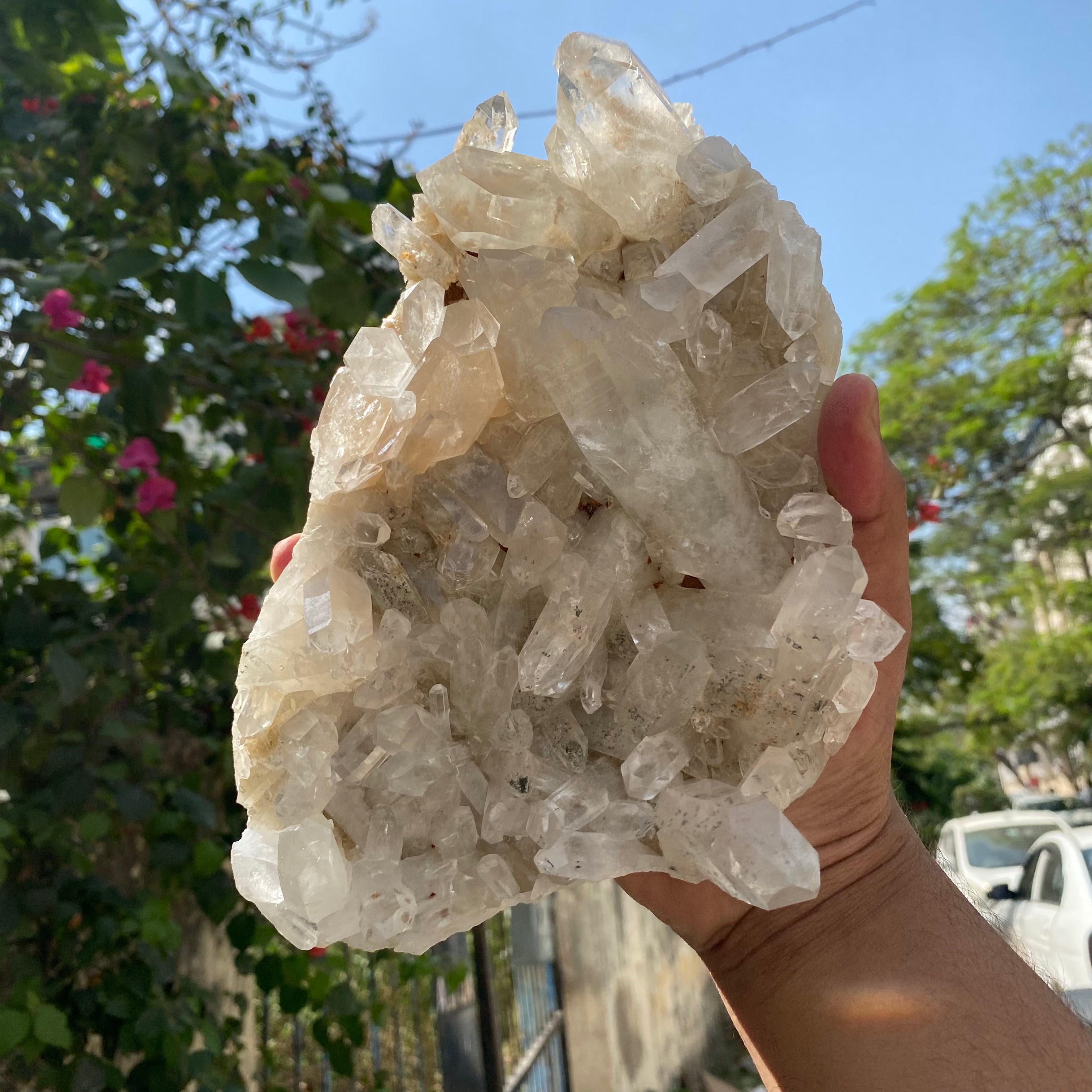 White Phantom Quartz crystal cluster from Himalya Quartz, showcasing raw Himalayan quartz with natural white phantom formations.