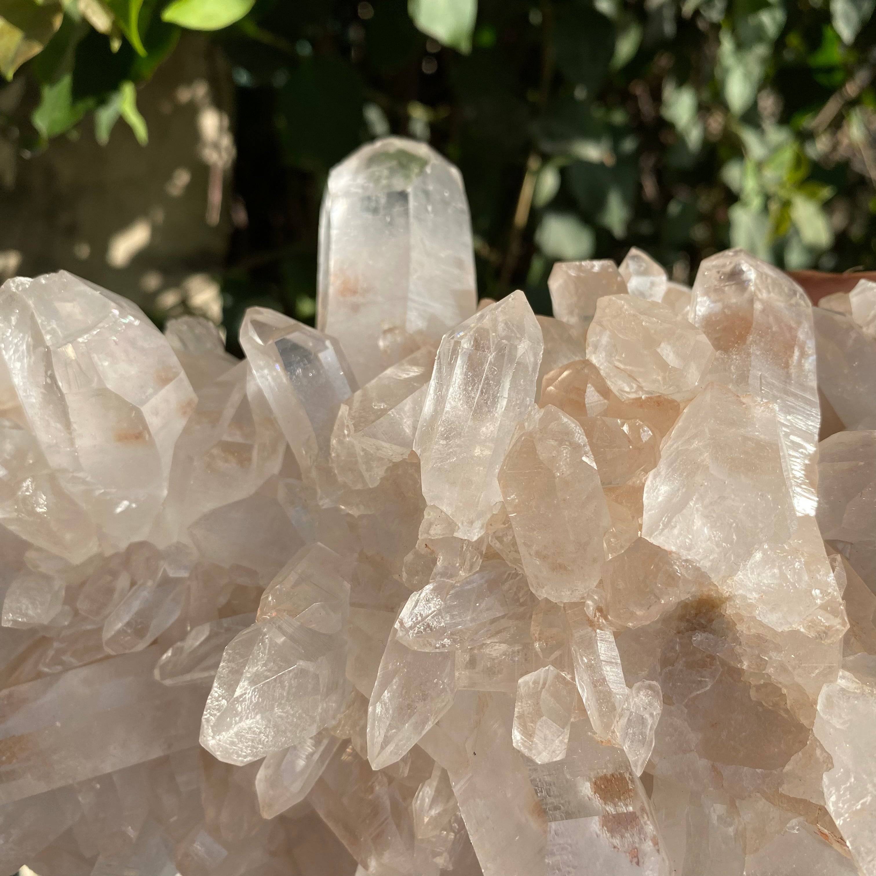Large Himalayan Pink Quartz cluster from Himalya Quartz, natural healing crystal for energy and balance, shown in the image.