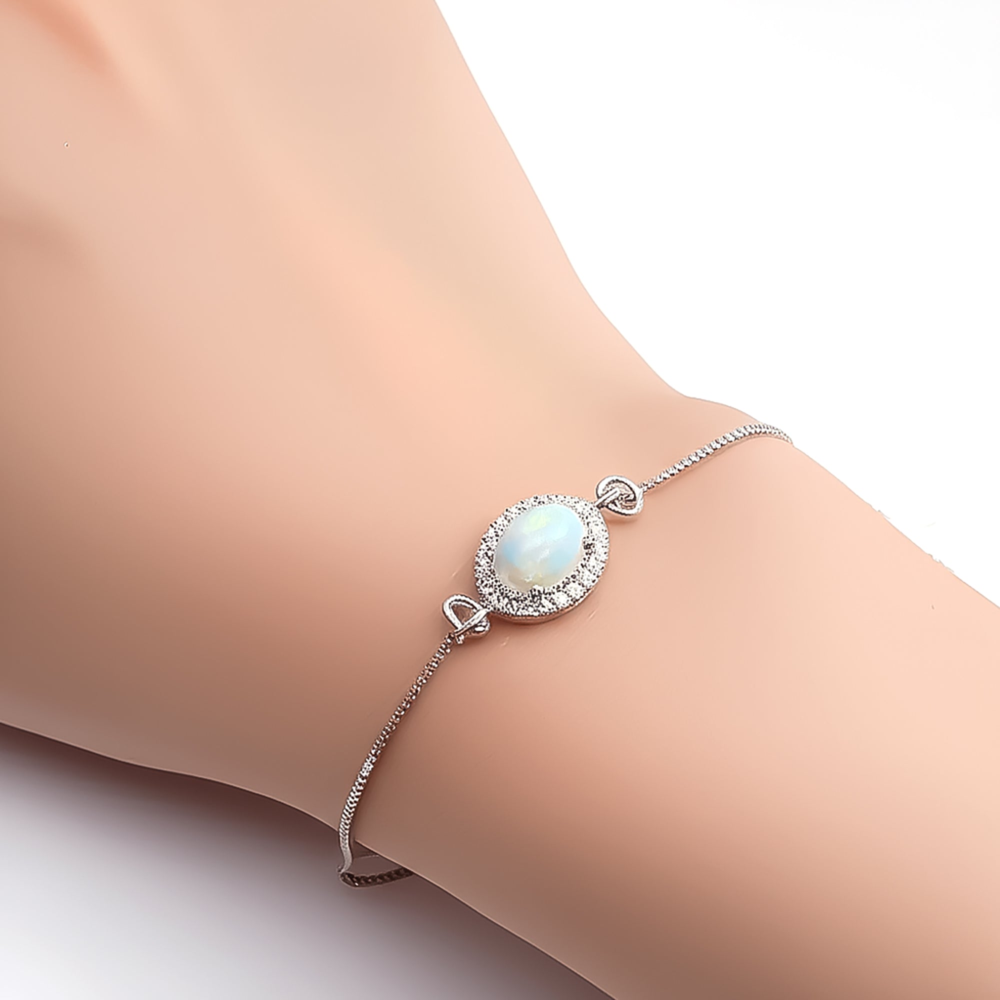 925 Sterling Silver Ethiopian Opal Charm Handmade Bracelet, Sterling Silver, Adjustable Fit
