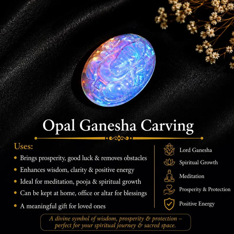 Natural Ethiopian Opal Ganesha Carving Hand Carved Gemstone Statue Spiritual Decor