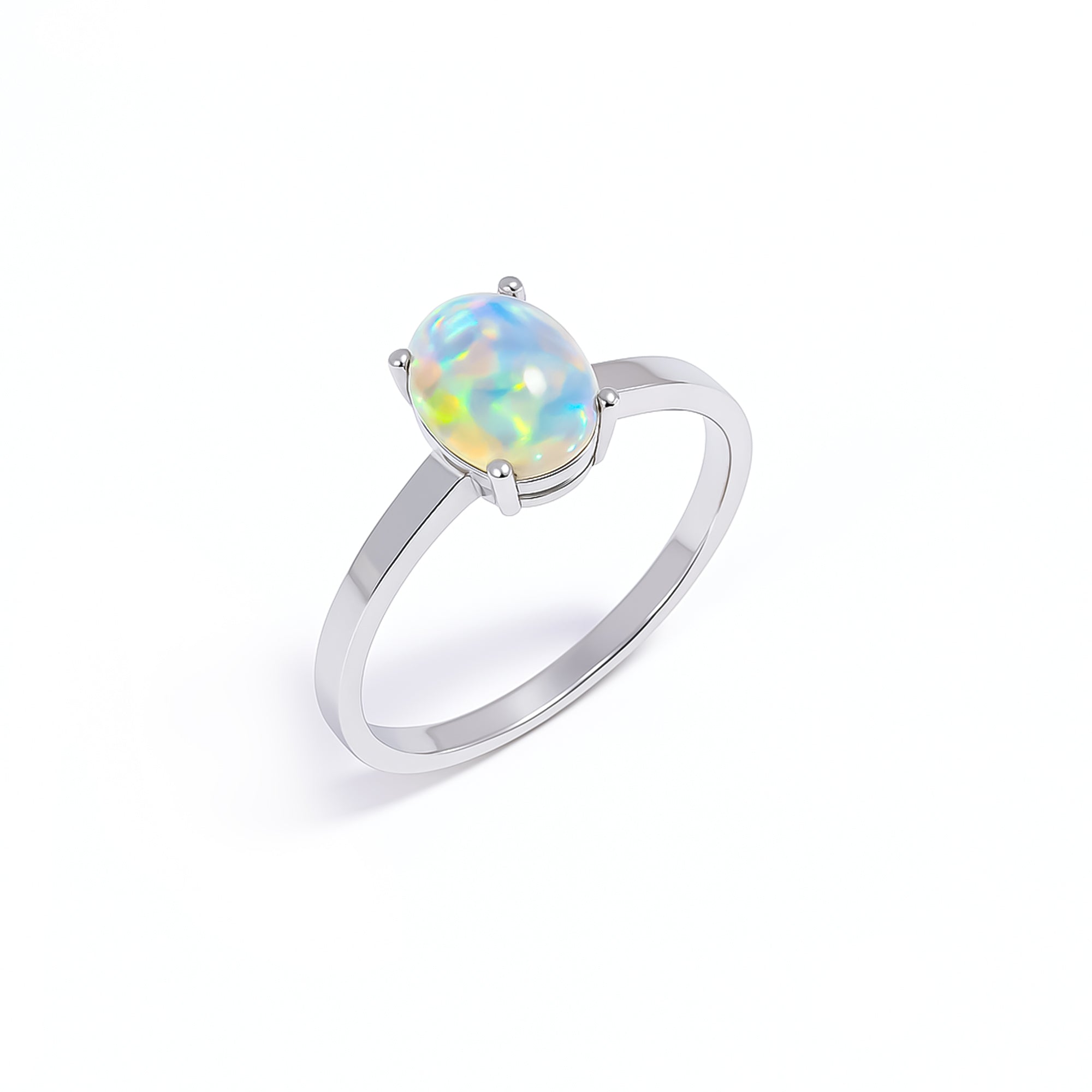 Ethiopian Opal ring with 7x9mm and 8x10mm oval stones in 925 sterling silver, bold handmade cocktail jewelry by Himalya Quartz