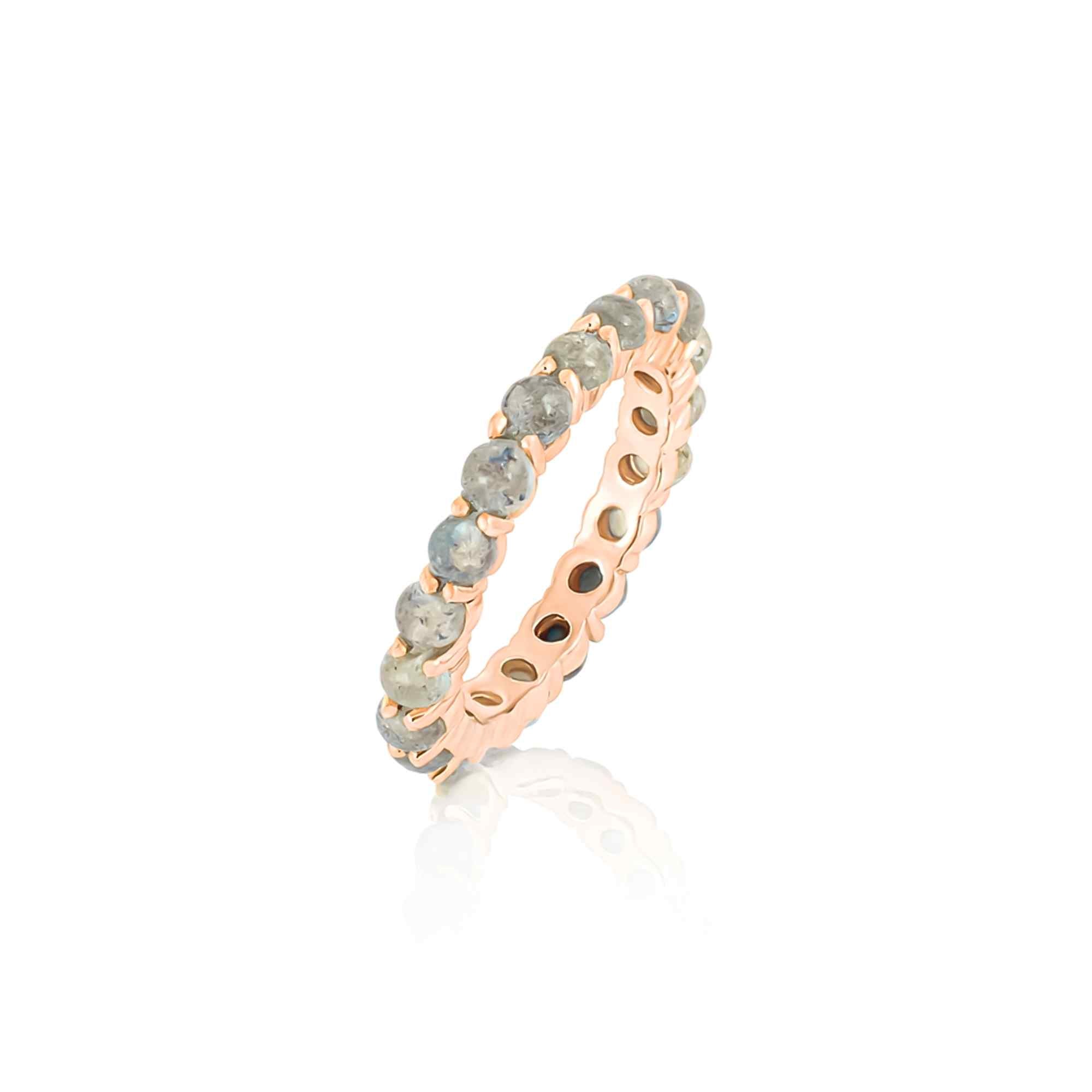 Natural Labradorite 3mm Round Cabochon Ring 925 Sterling Silver Handmade Solitaire Gemstone Ring