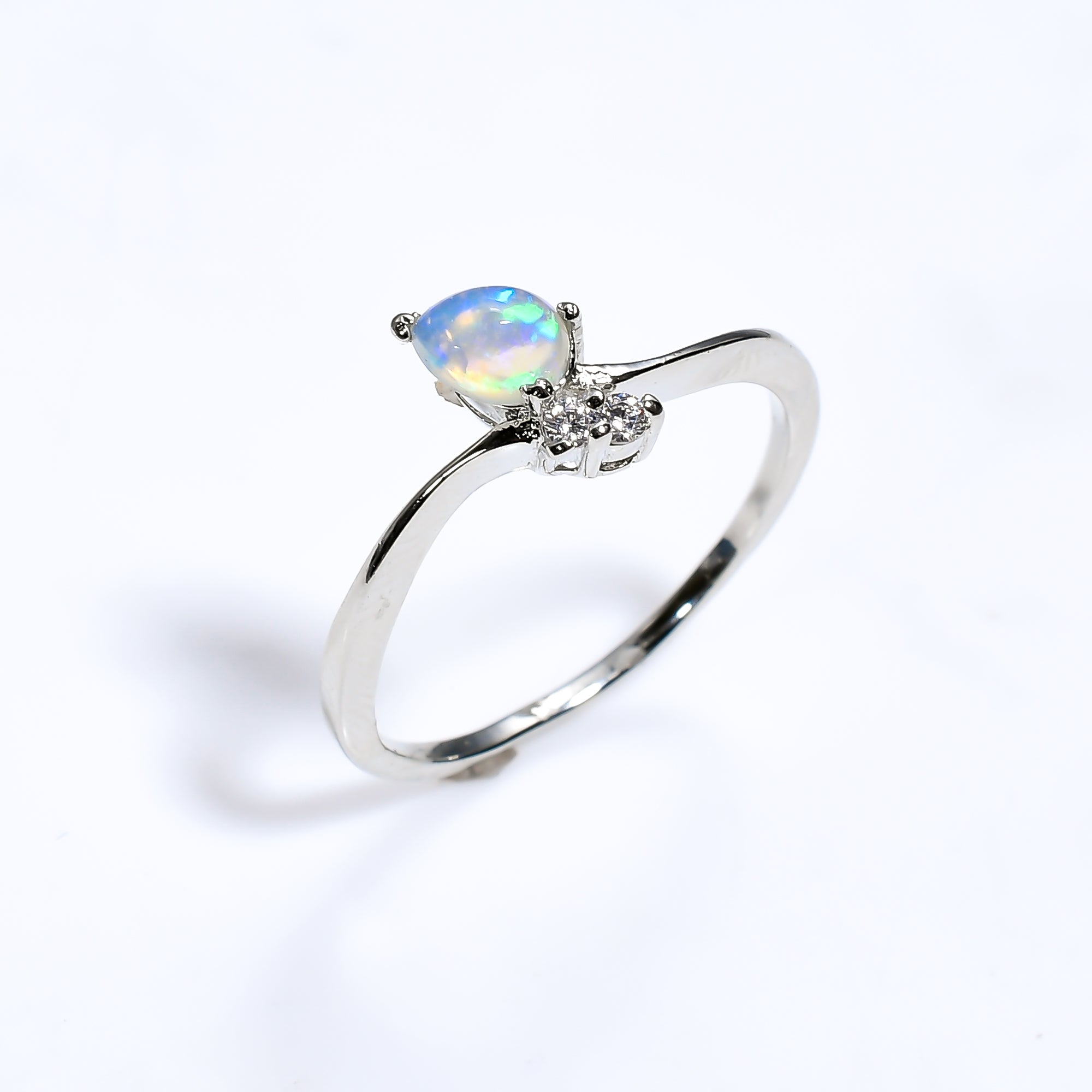 Natural Ethiopian opal zircon ring in 925 sterling silver with pear cut gemstone, minimalist design for women by Himalya Quartz