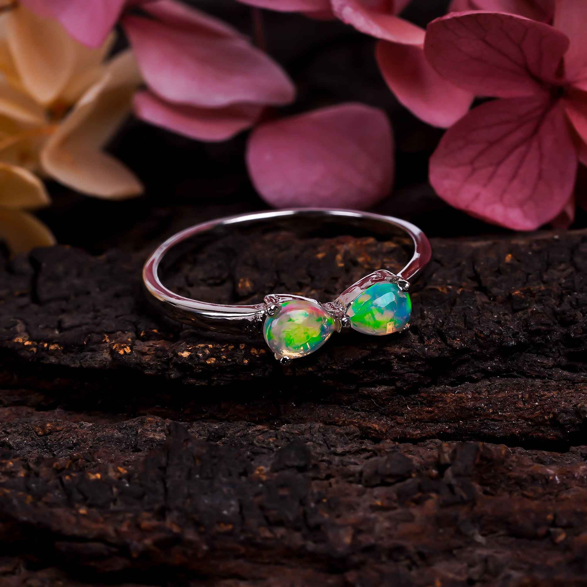 Natural Ethiopian Opal Ring in 925 Sterling Silver, Pear Opal Minimalist Ring, Handmade Gemstone Jewelry Gift