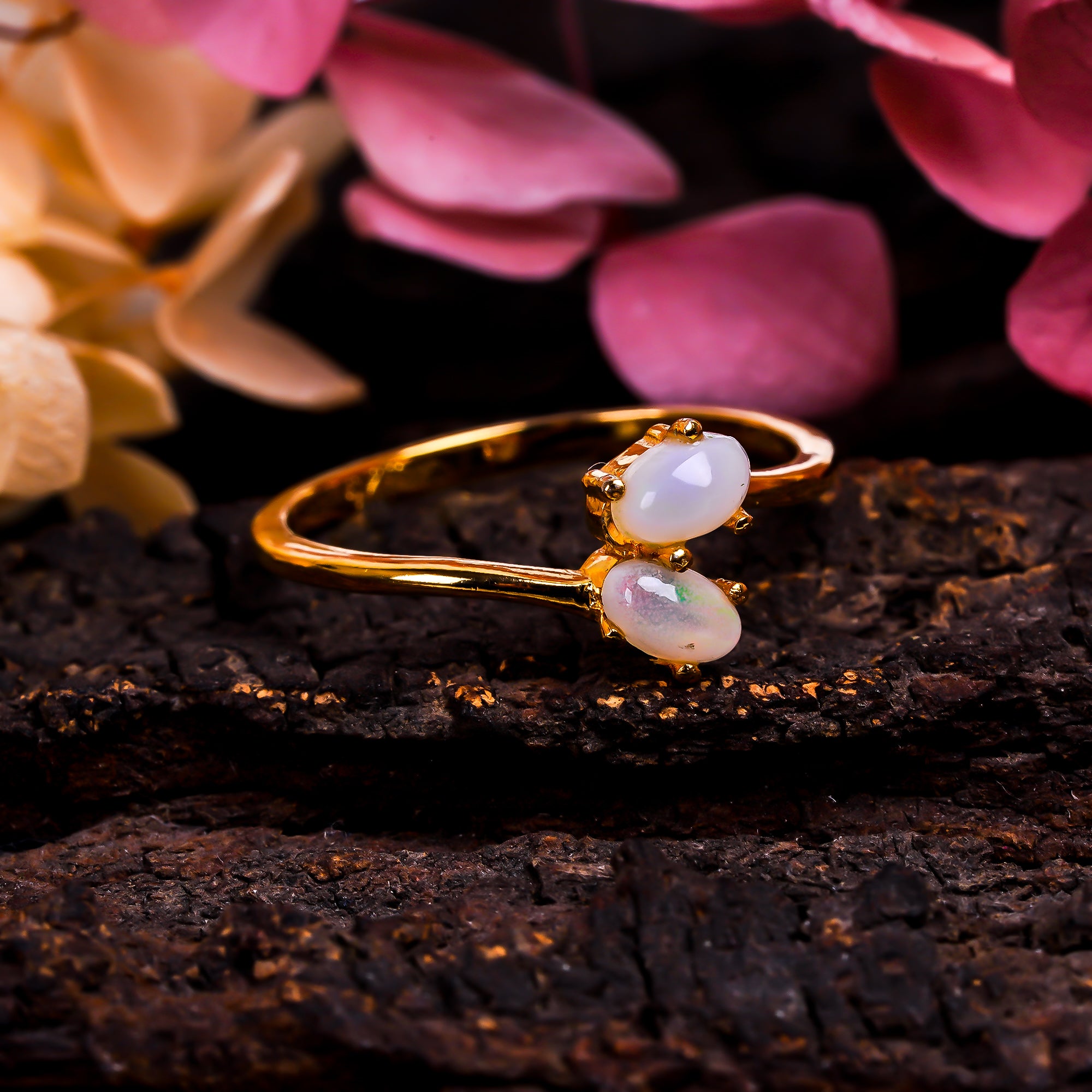 Natural Ethiopian opal oval ring in 925 sterling silver with 3x5mm opal, minimalist promise ring for women.