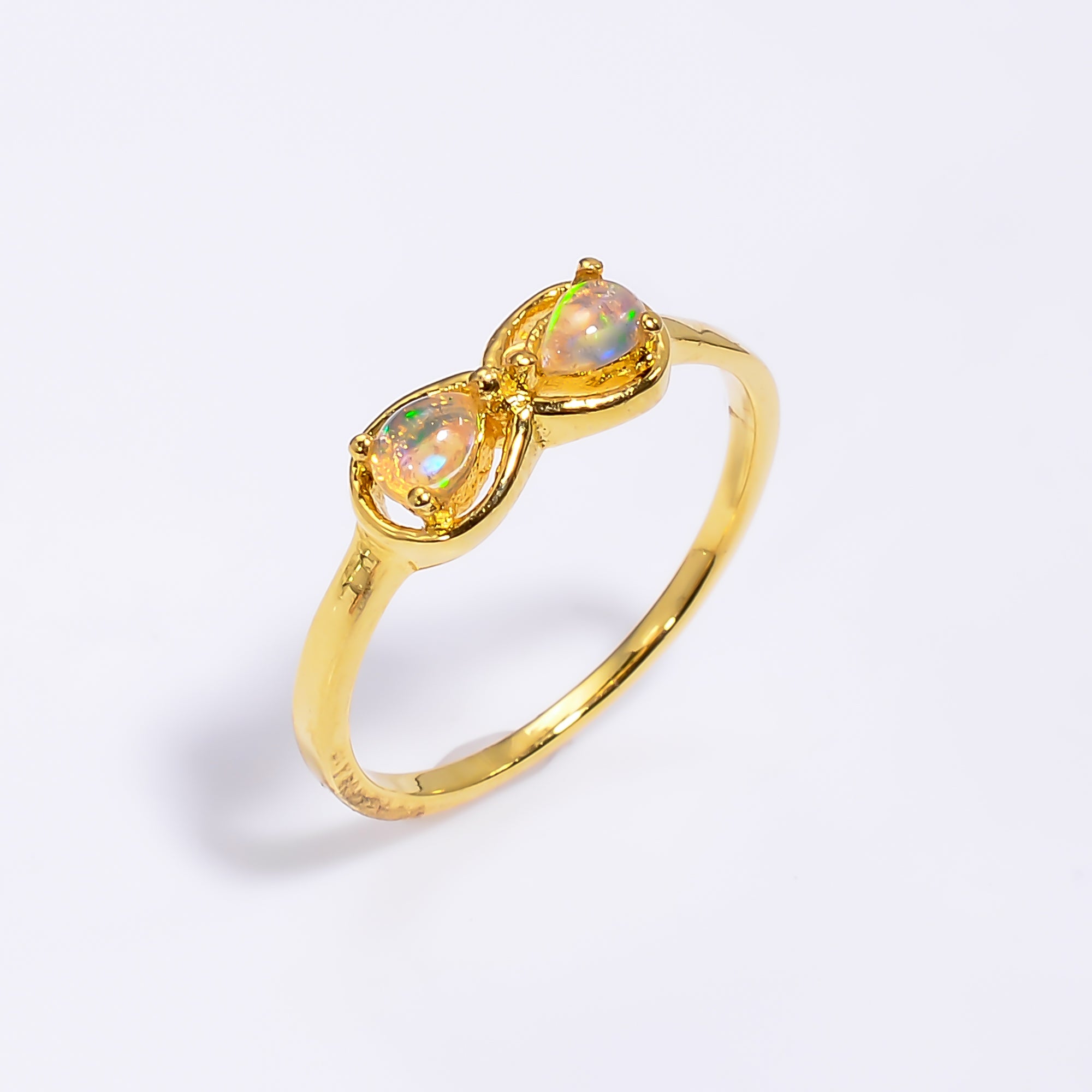 Natural Ethiopian Opal pear ring in 925 sterling silver with 3x4mm opal, elegant jewelry for women.