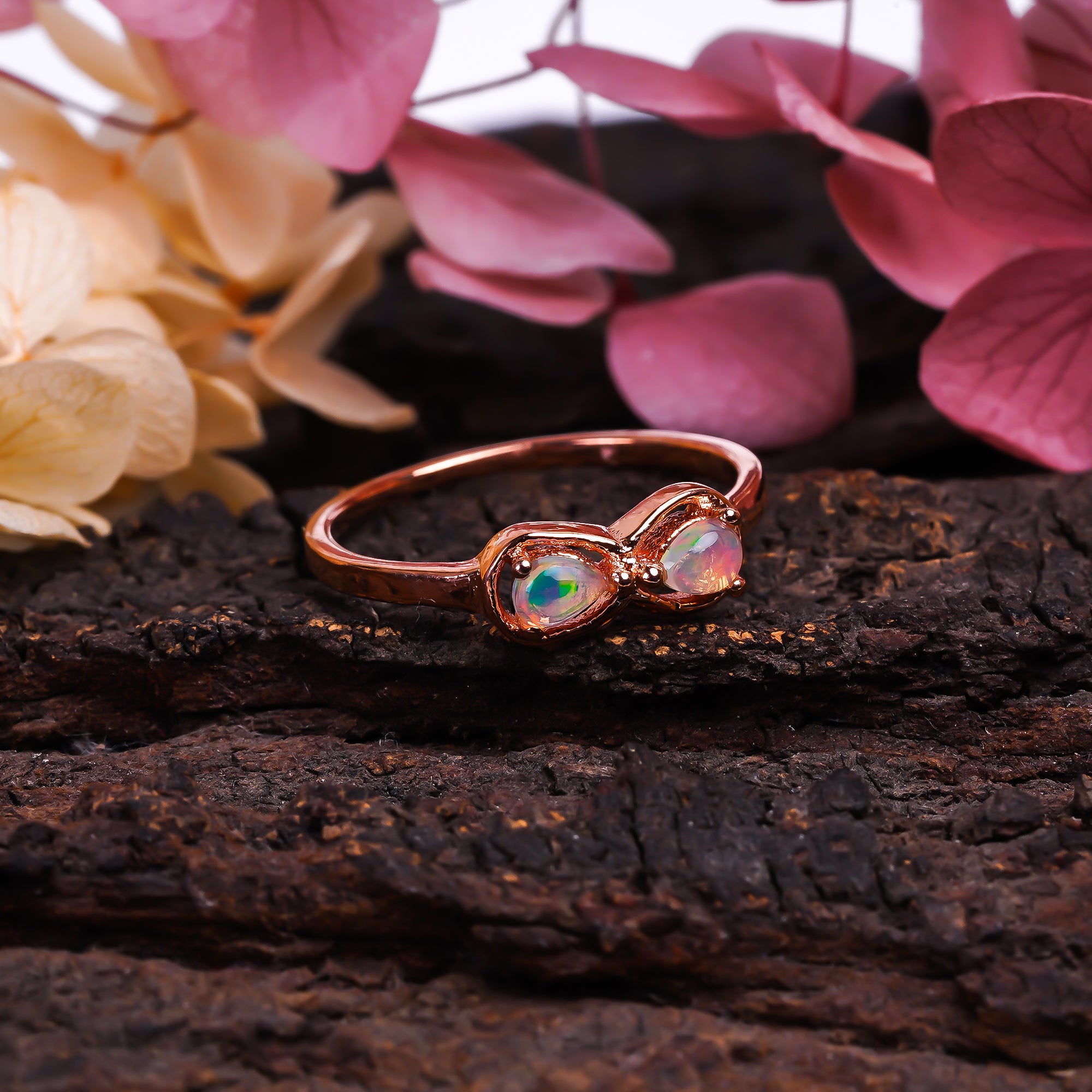 Natural Ethiopian opal pear ring in 925 sterling silver featuring a 3x4mm opal gemstone, designed for women.