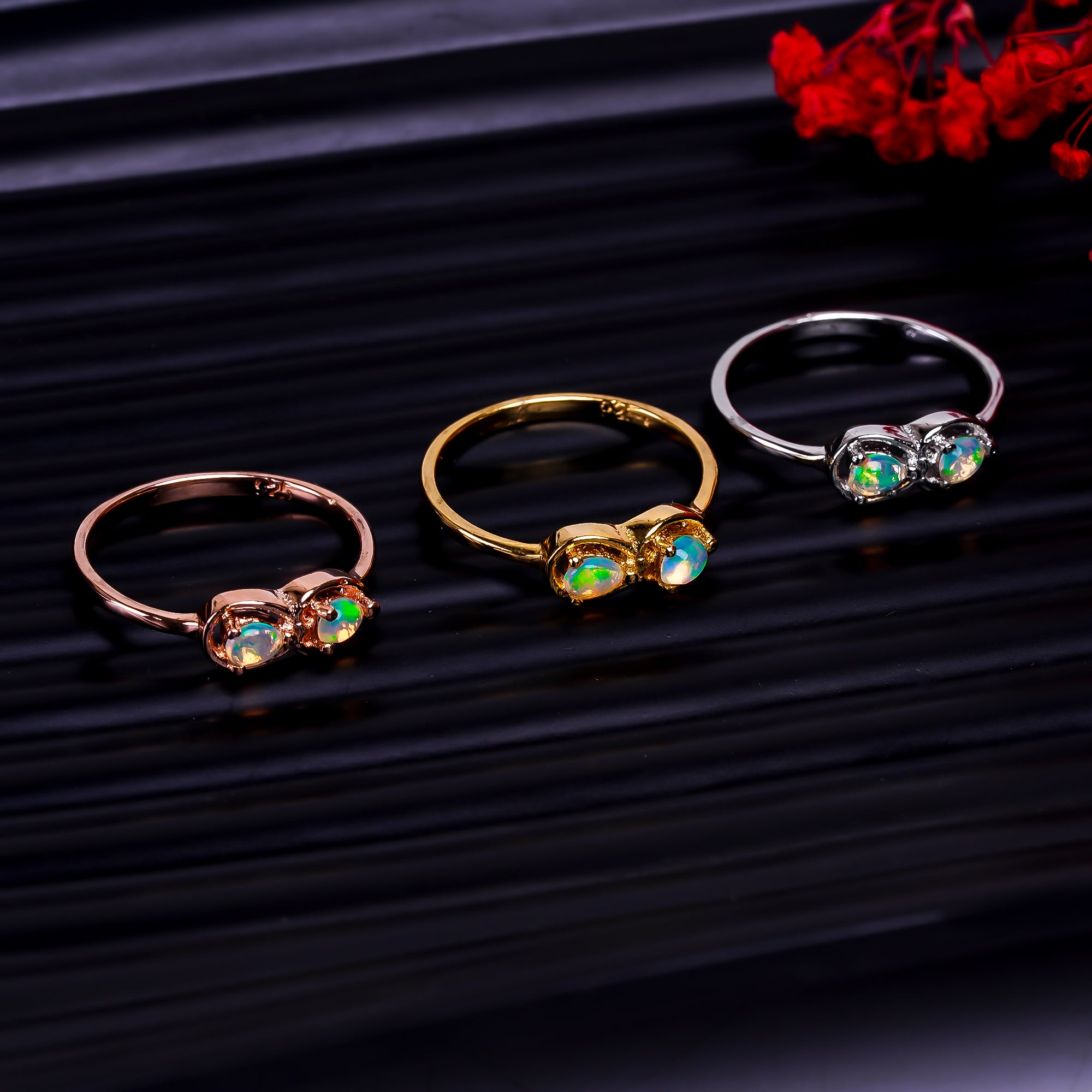 Ethiopian opal ring with pear cut 3x4mm opal set in sterling silver, handmade jewelry for women by Himalya Quartz.