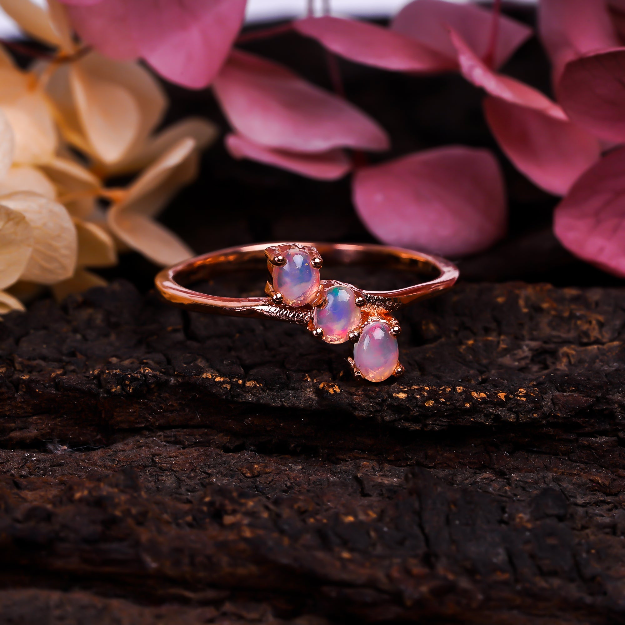 Natural Ethiopian opal oval ring in 925 sterling silver with a 3x4mm gemstone, minimalist handmade design for women.