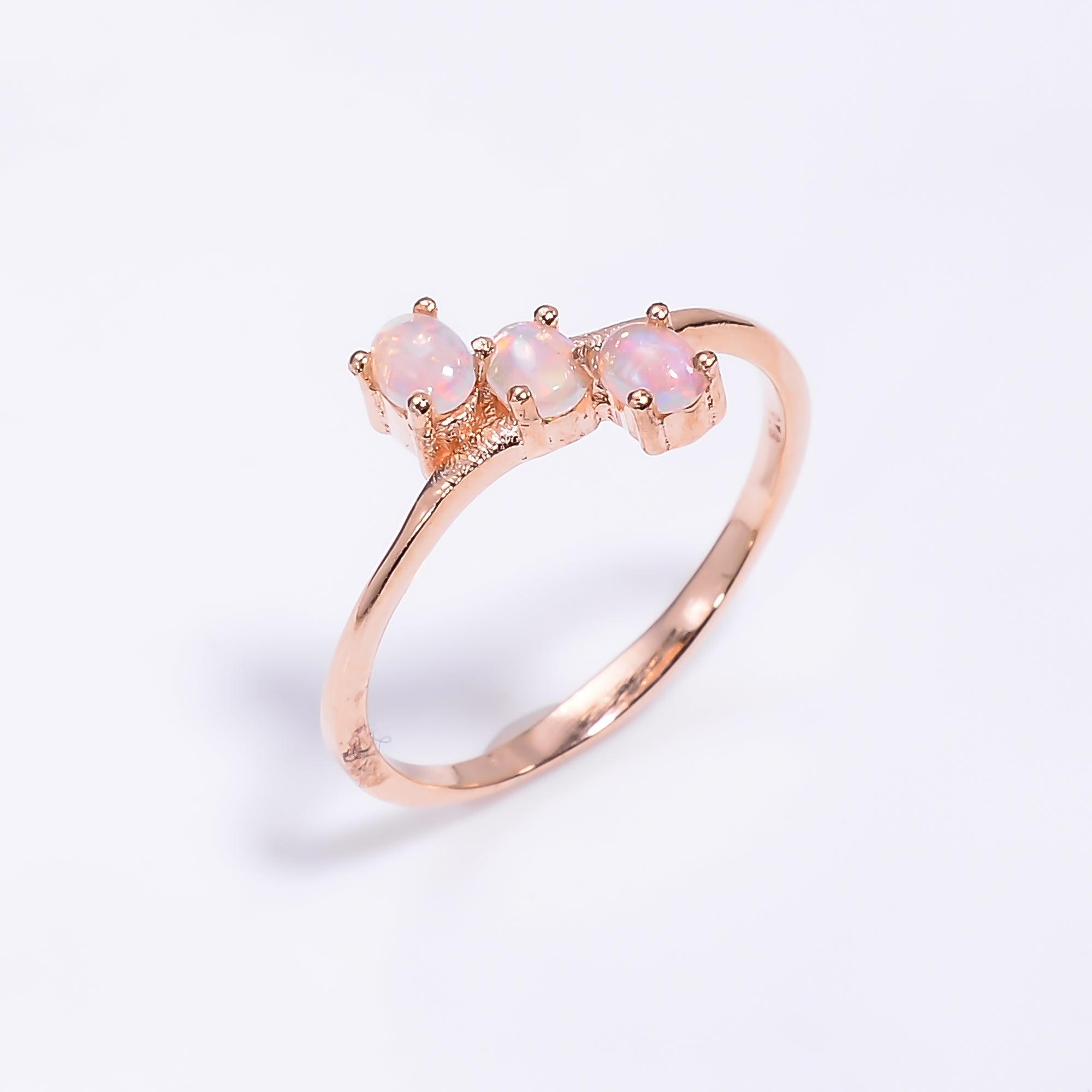 Natural Ethiopian opal oval ring in 925 sterling silver with a 3x4mm gemstone, minimalist handmade jewelry for women.