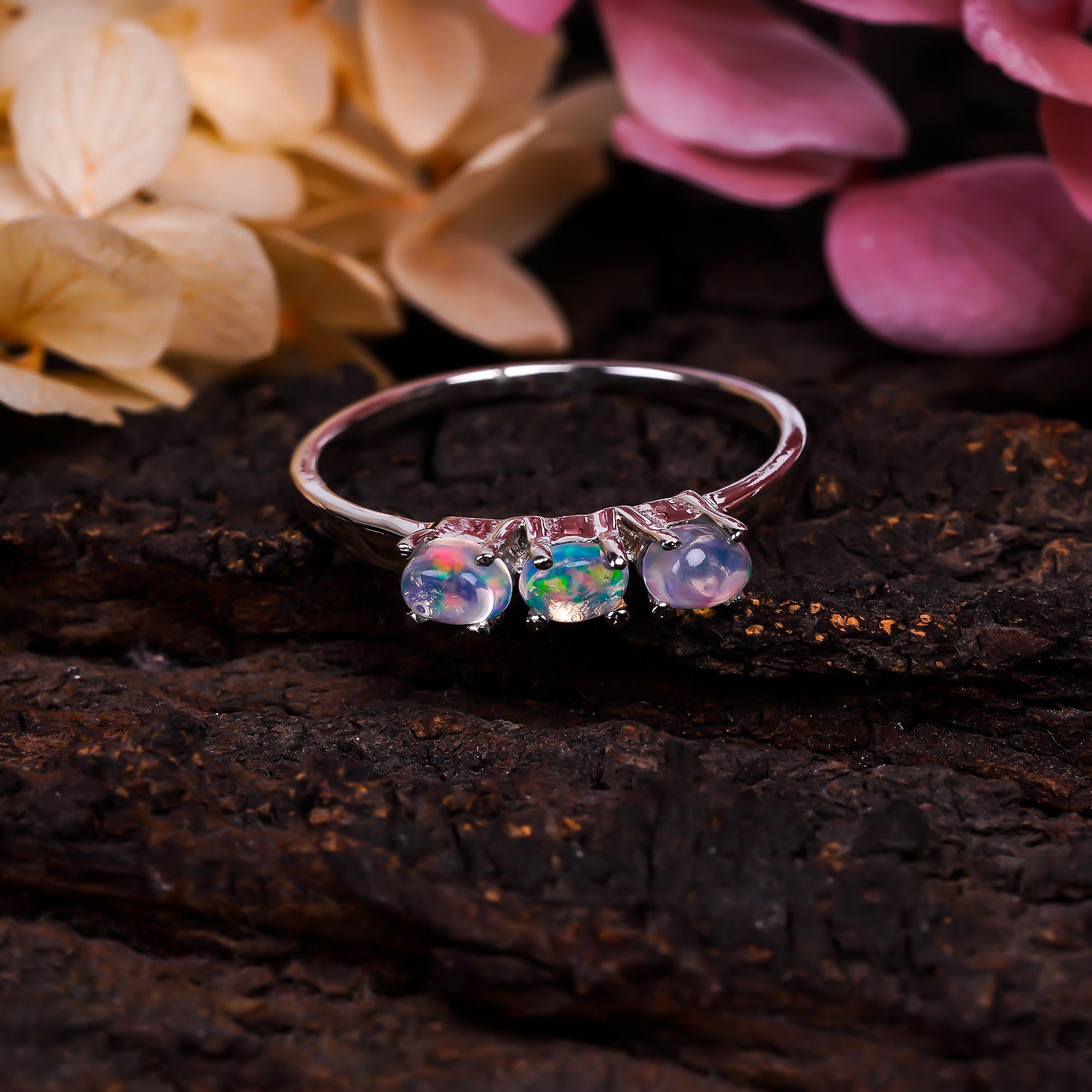Oval Ethiopian Opal ring in 925 sterling silver with a 3x4mm natural opal, handcrafted for women by Himalya Quartz.