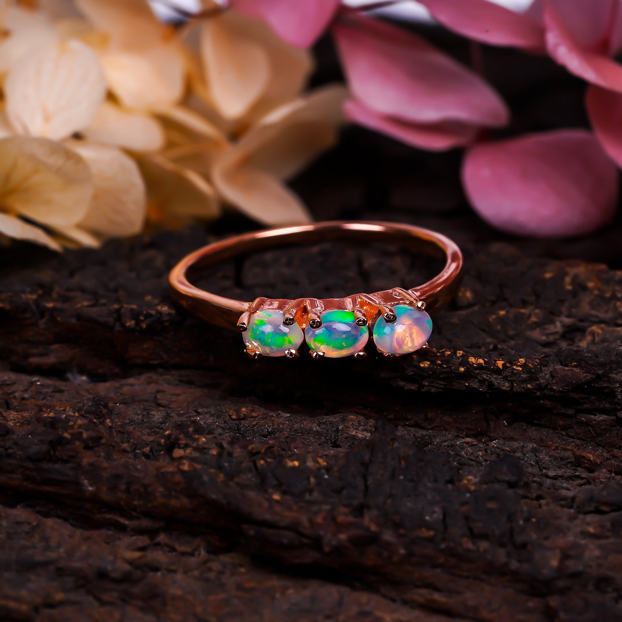 Oval Ethiopian Opal ring in 925 sterling silver with a 3x4mm natural opal, handcrafted jewelry for women by Himalya Quartz.