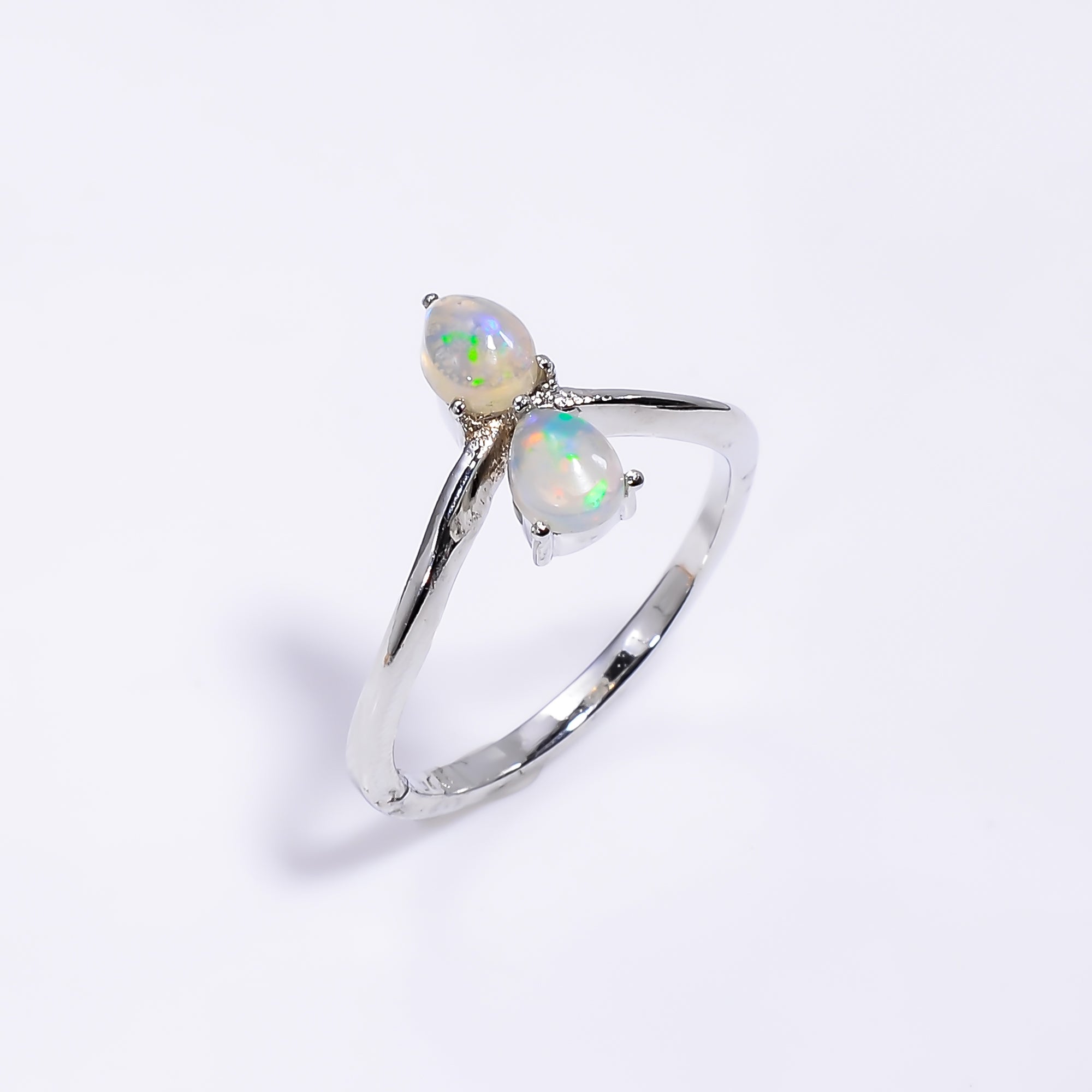 Ethiopian opal ring in 925 sterling silver featuring a 3x5mm natural opal, elegant women's jewelry by Himalya Quartz.