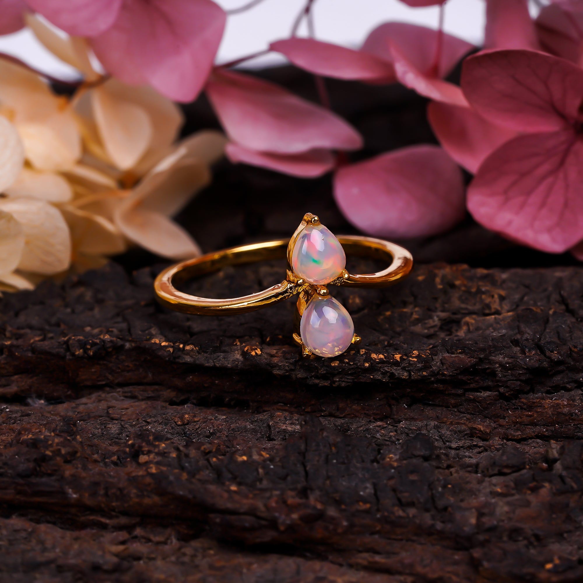 Pear Ethiopian Opal ring in 925 sterling silver with a 3x5mm natural opal, elegant women's opal ring by Himalya Quartz.