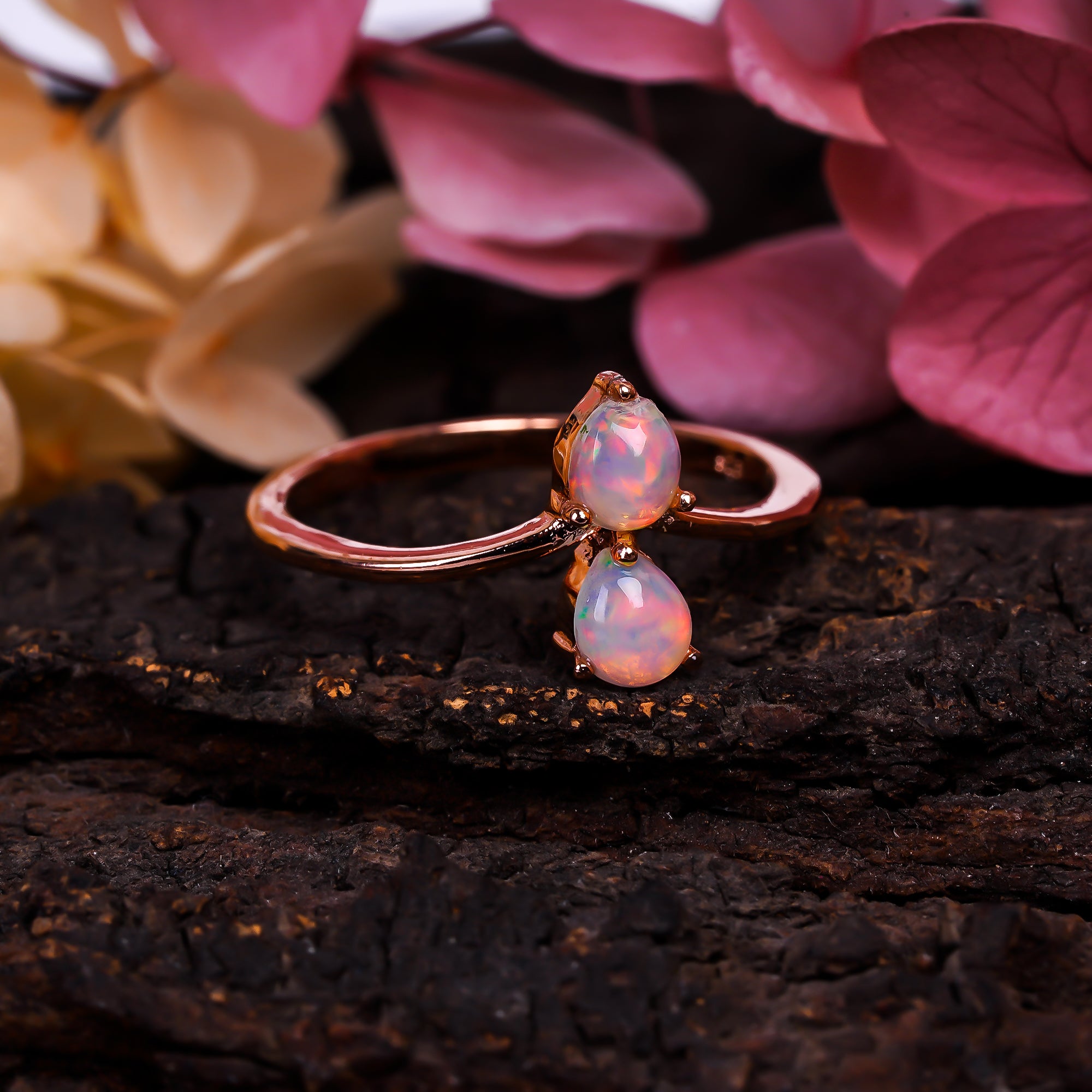 Ethiopian opal ring in 925 sterling silver with a 3x5mm natural opal, elegant women's opal ring by Himalya Quartz.