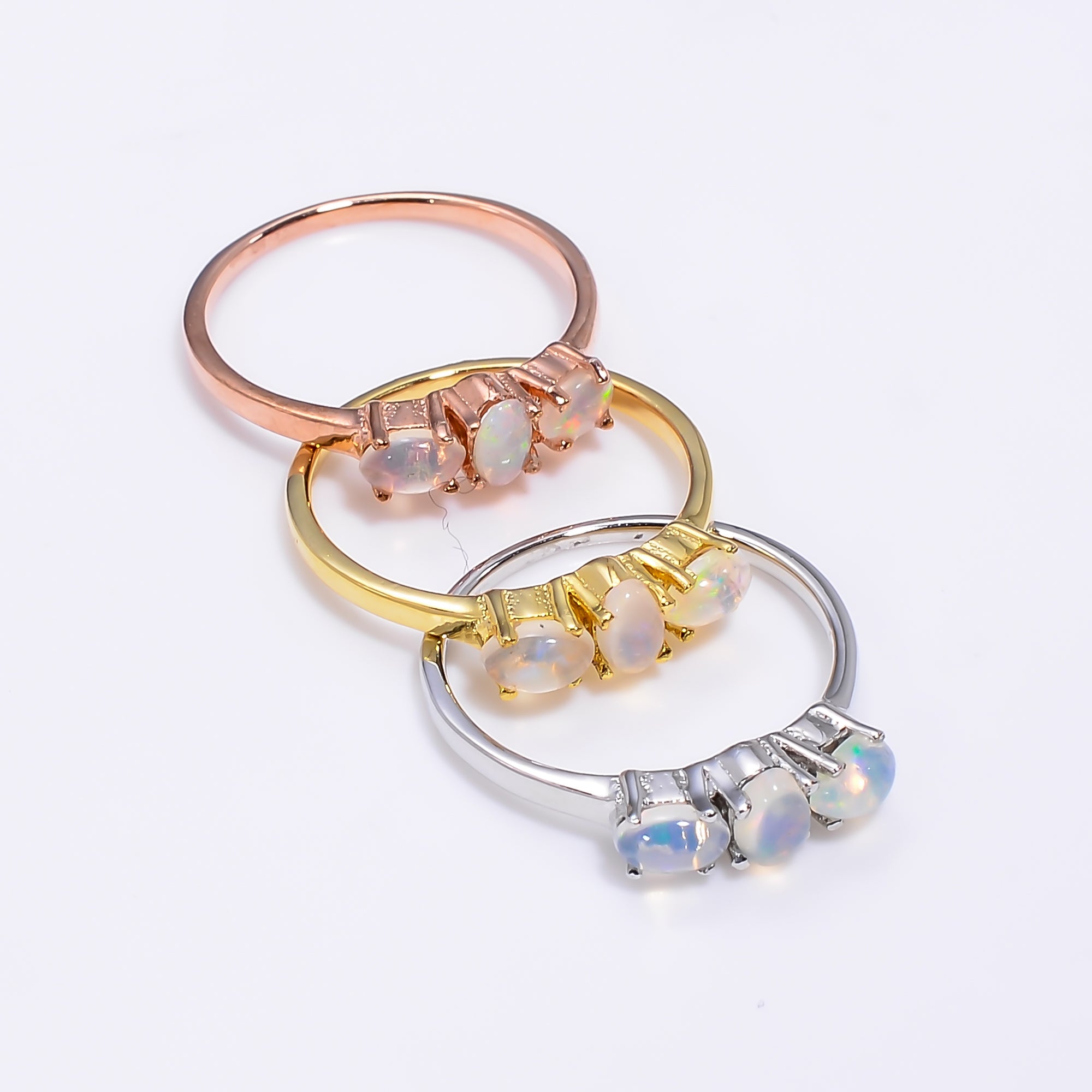 Sterling silver oval opal ring with 3x5mm opal gemstone, handmade jewelry for women by Himalya Quartz.