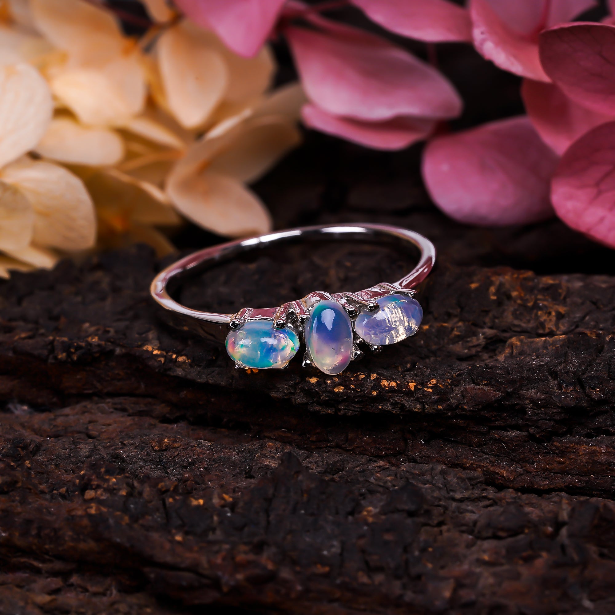 Oval opal ring in 925 sterling silver with a 3x5mm handmade opal, featuring a sleek design for women.
