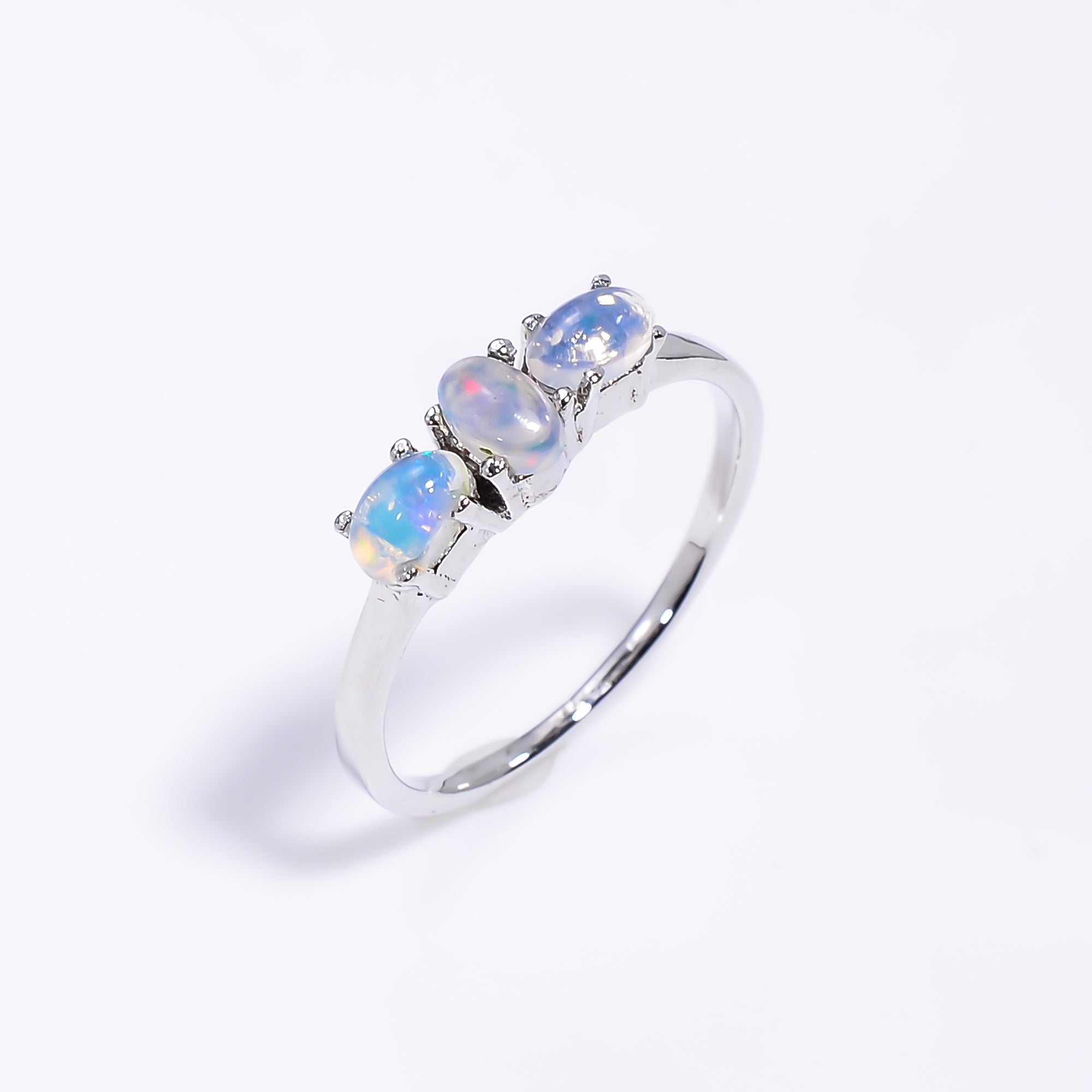 Oval opal sterling silver ring with 3x5mm gemstone, handcrafted opal jewelry for women by Himalya Quartz.