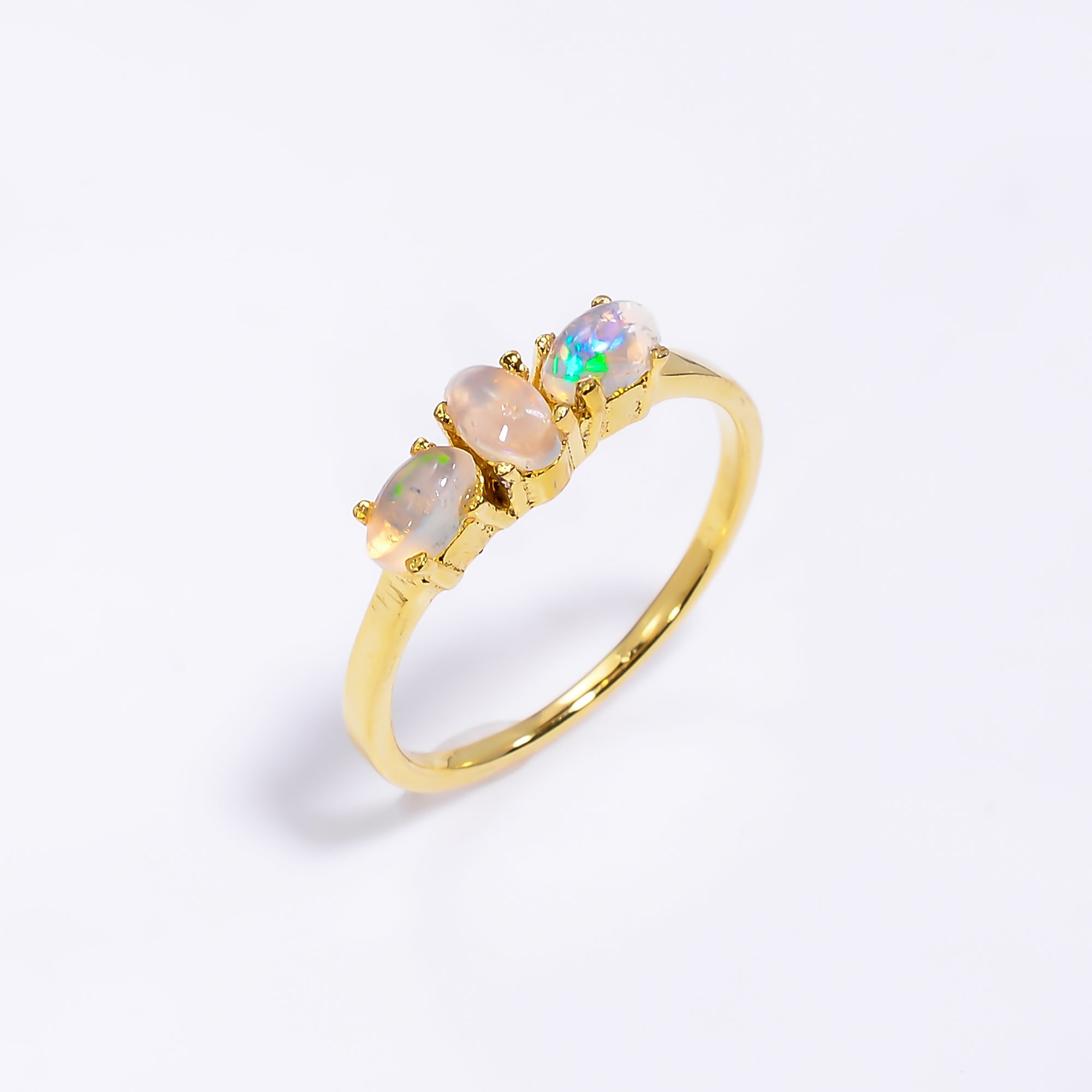 Oval opal ring in 925 sterling silver featuring a 3x5mm handmade opal gemstone, designed for women.