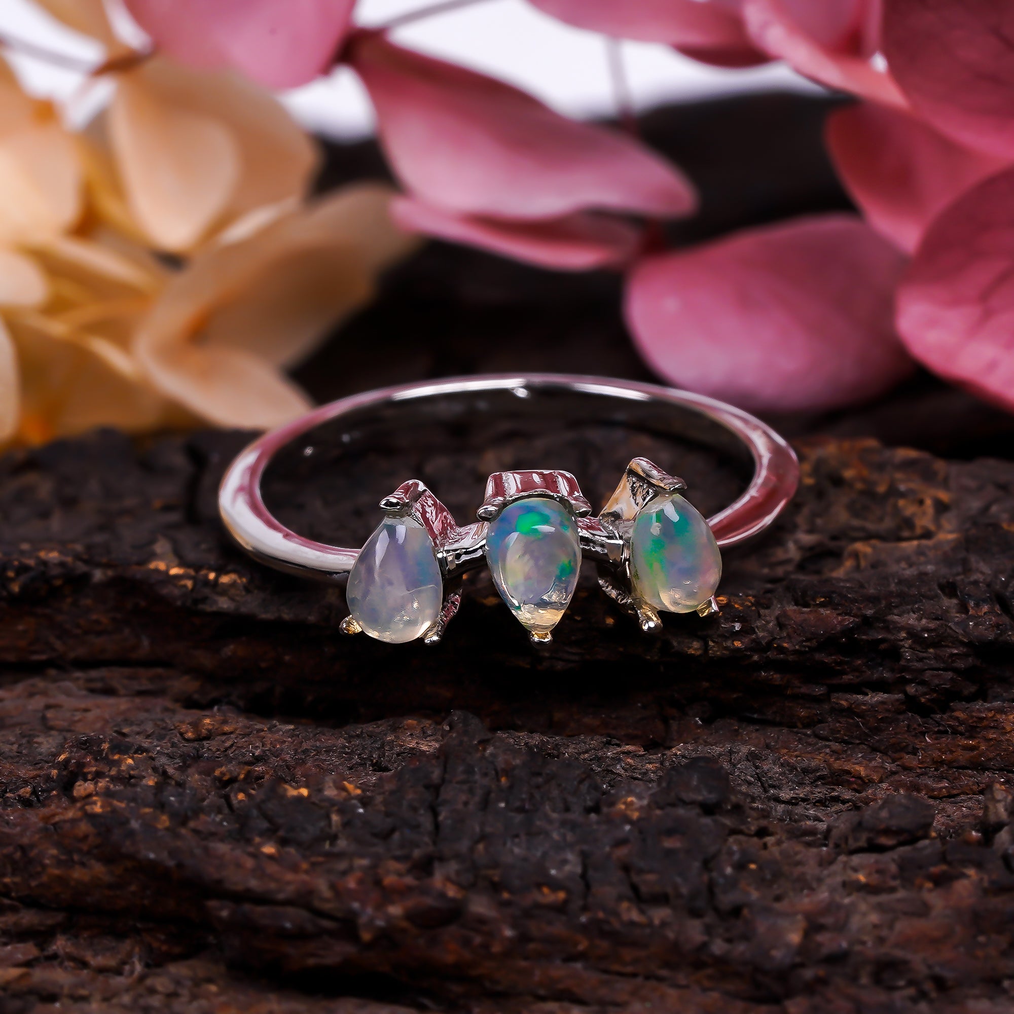 Ethiopian opal ring in 925 sterling silver with a 3x5mm opal, featuring a delicate design, ideal as a women's jewelry gift.