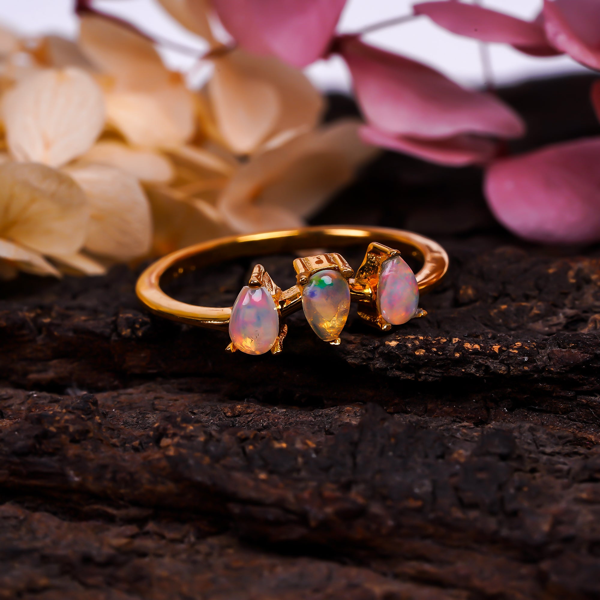Ethiopian opal ring with 3x5mm opal gemstone in sterling silver, jewelry gift for women from Himalya Quartz.