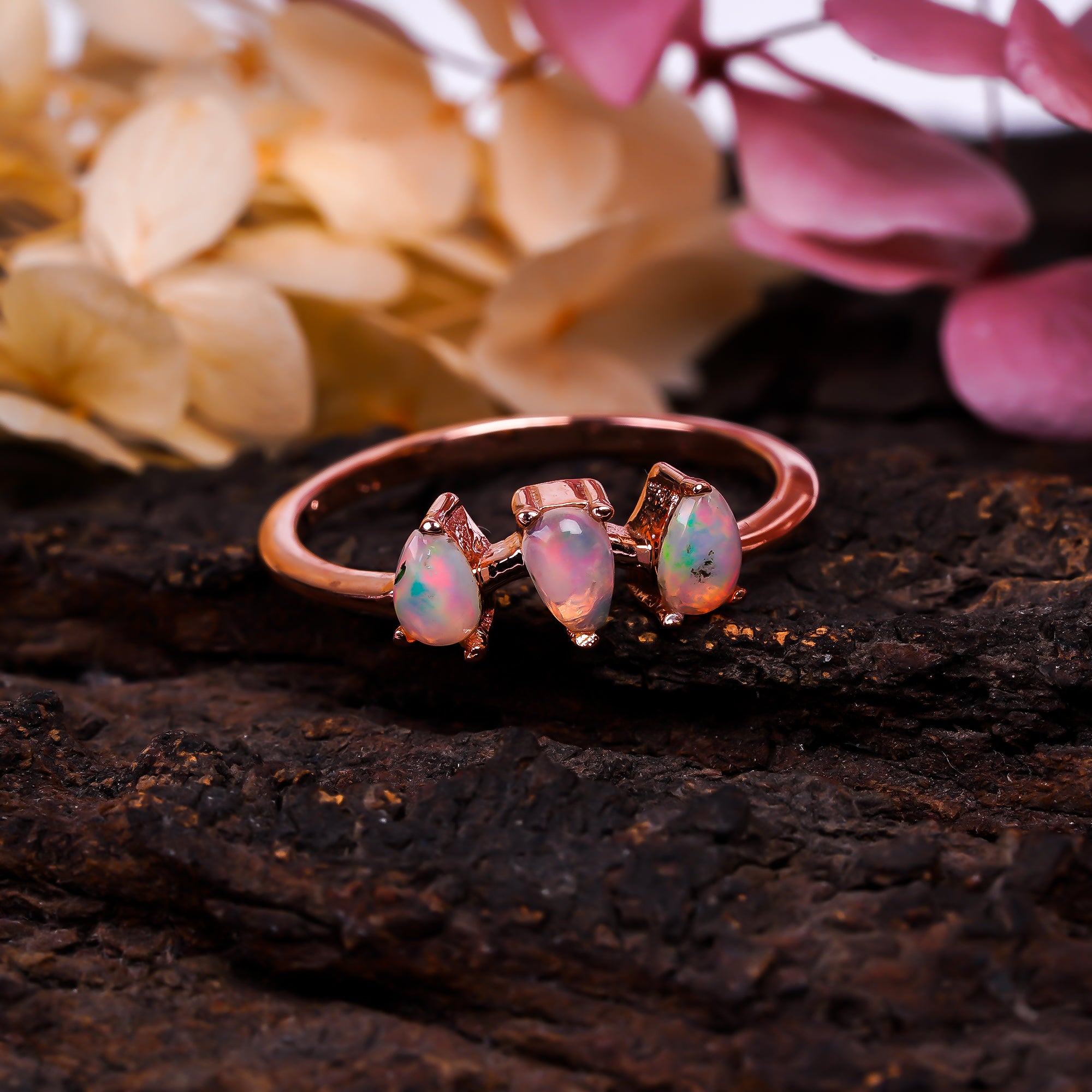 Ethiopian opal ring in 925 sterling silver with a 3x5mm opal gemstone, featuring a delicate band, designed for women.
