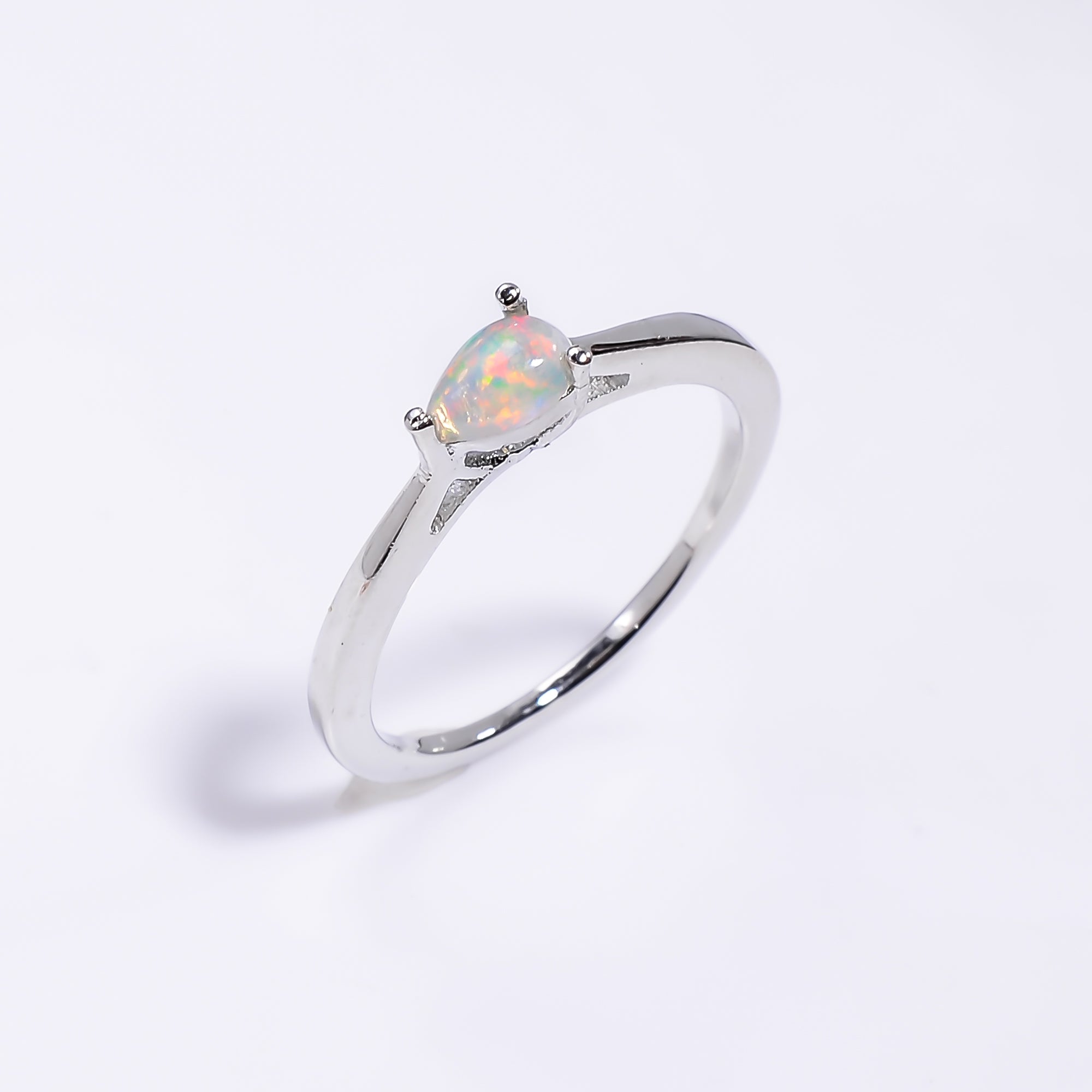 Ethiopian opal ring in 925 silver with a 6x4mm oval opal, designed for women, from Himalya Quartz.