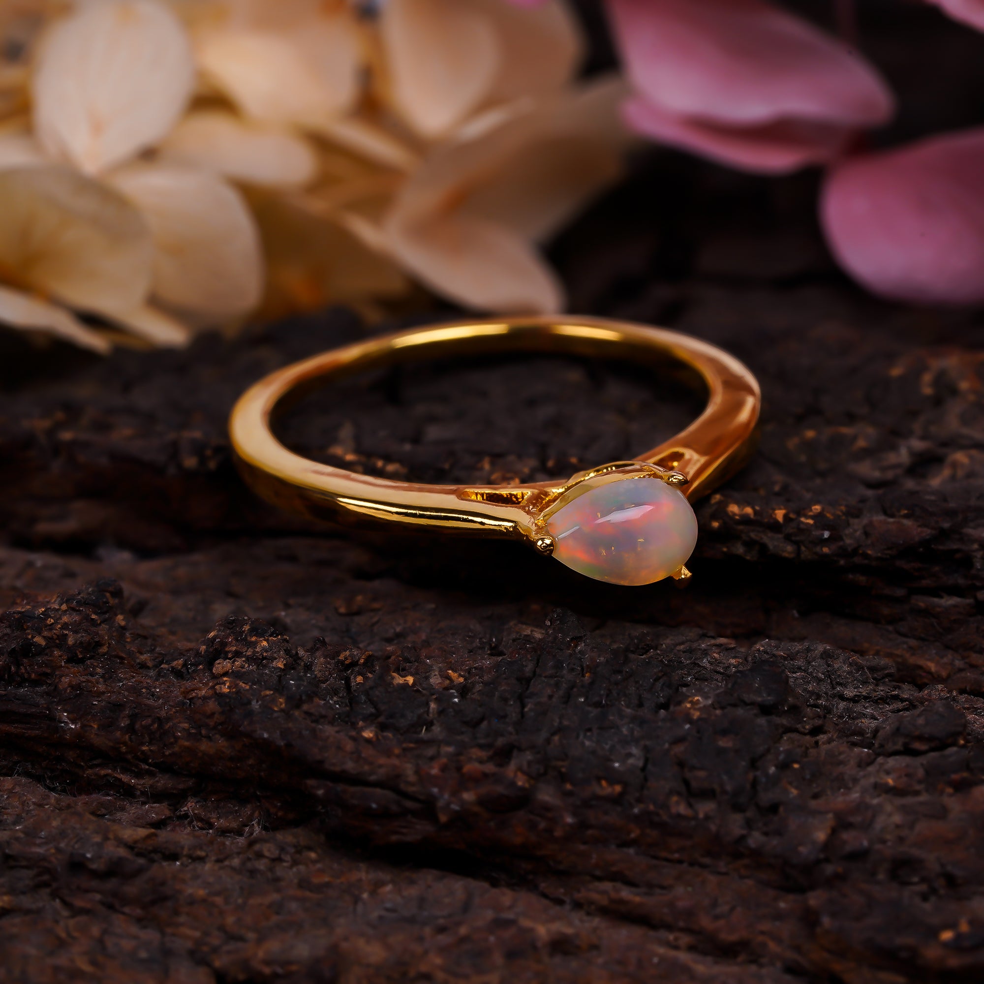 Ethiopian opal ring in 925 silver featuring a 6x4mm vibrant opal gemstone, designed for women, by Himalya Quartz.