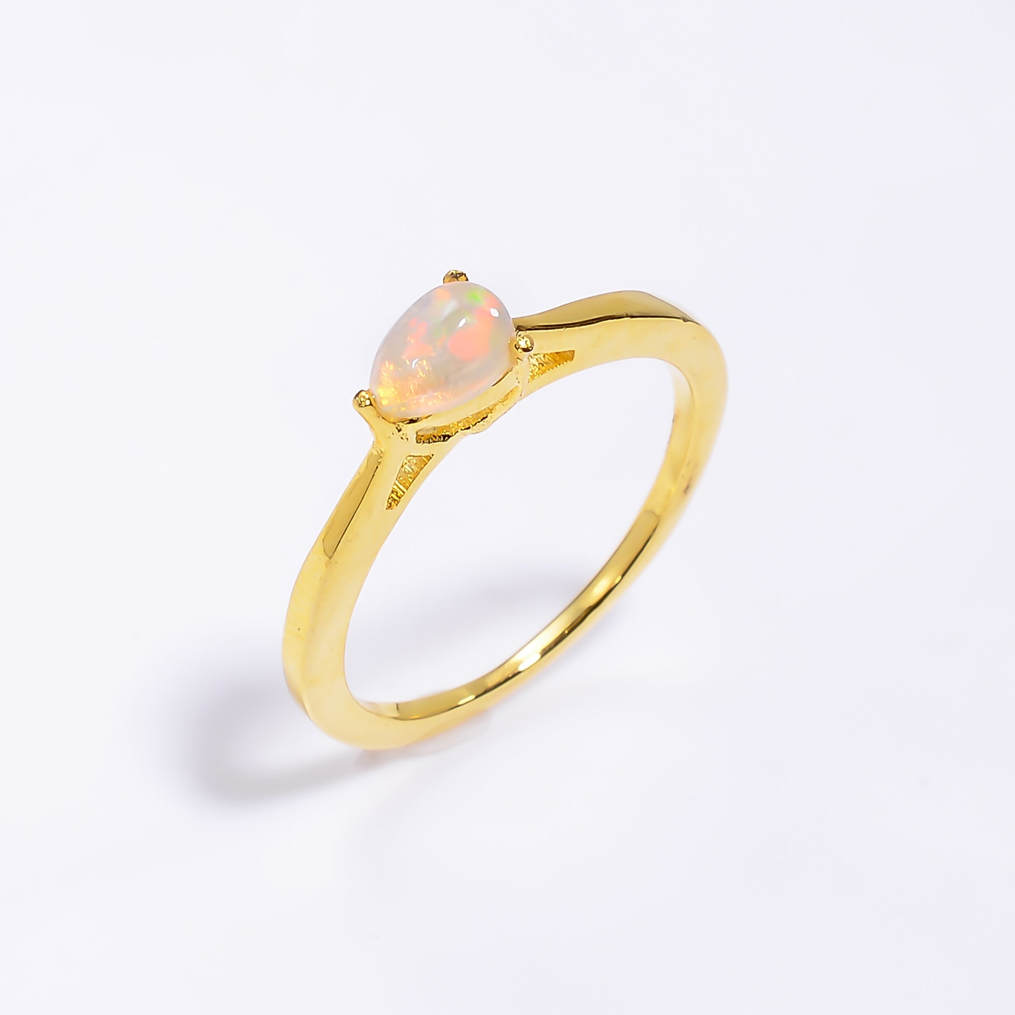 Ethiopian opal ring in 925 silver with 6x4mm opal stone, stylish statement jewelry for women by Himalya Quartz.