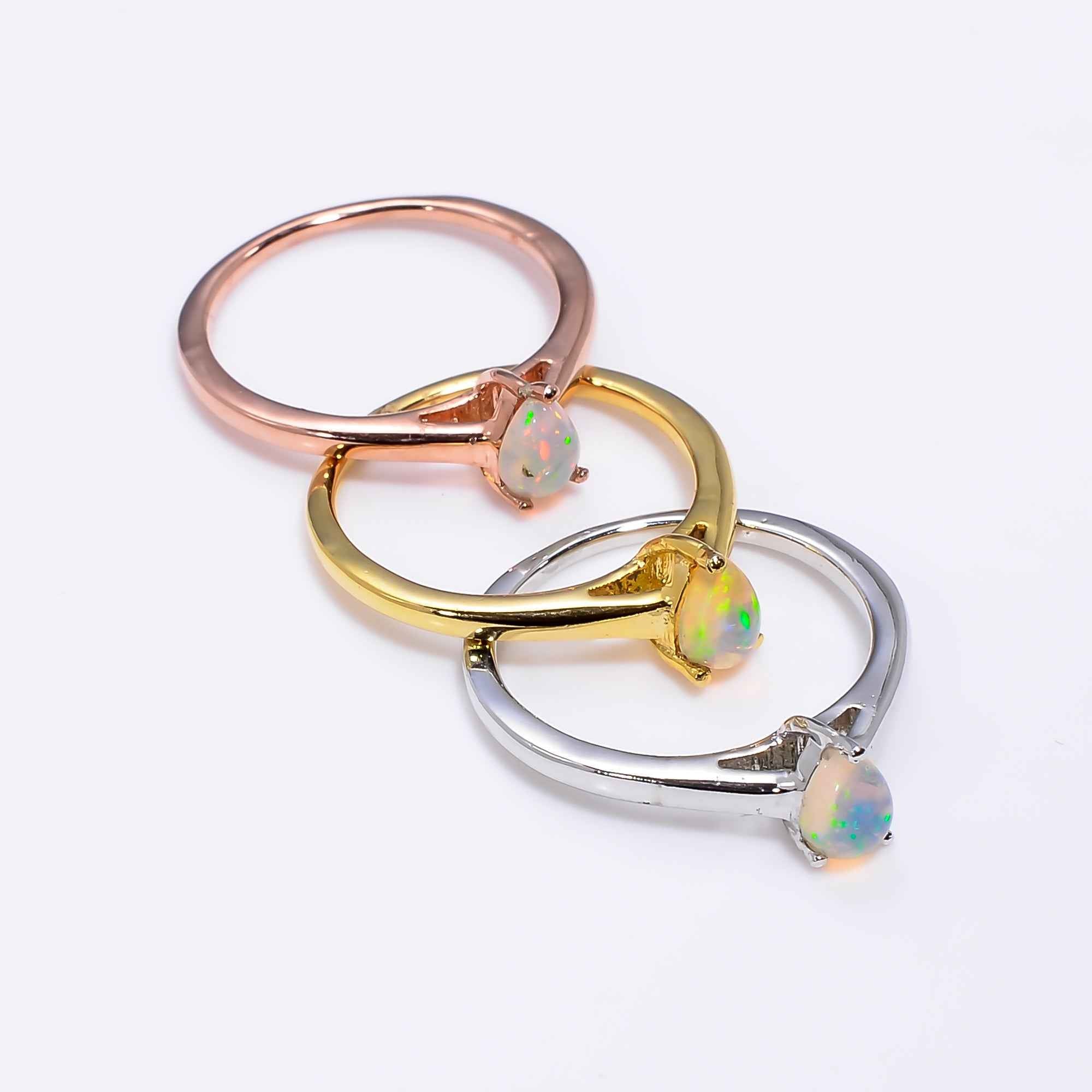 Pear Ethiopian Opal Ring in 925 Sterling Silver, Natural Fire Opal Handmade 6x4mm for Women