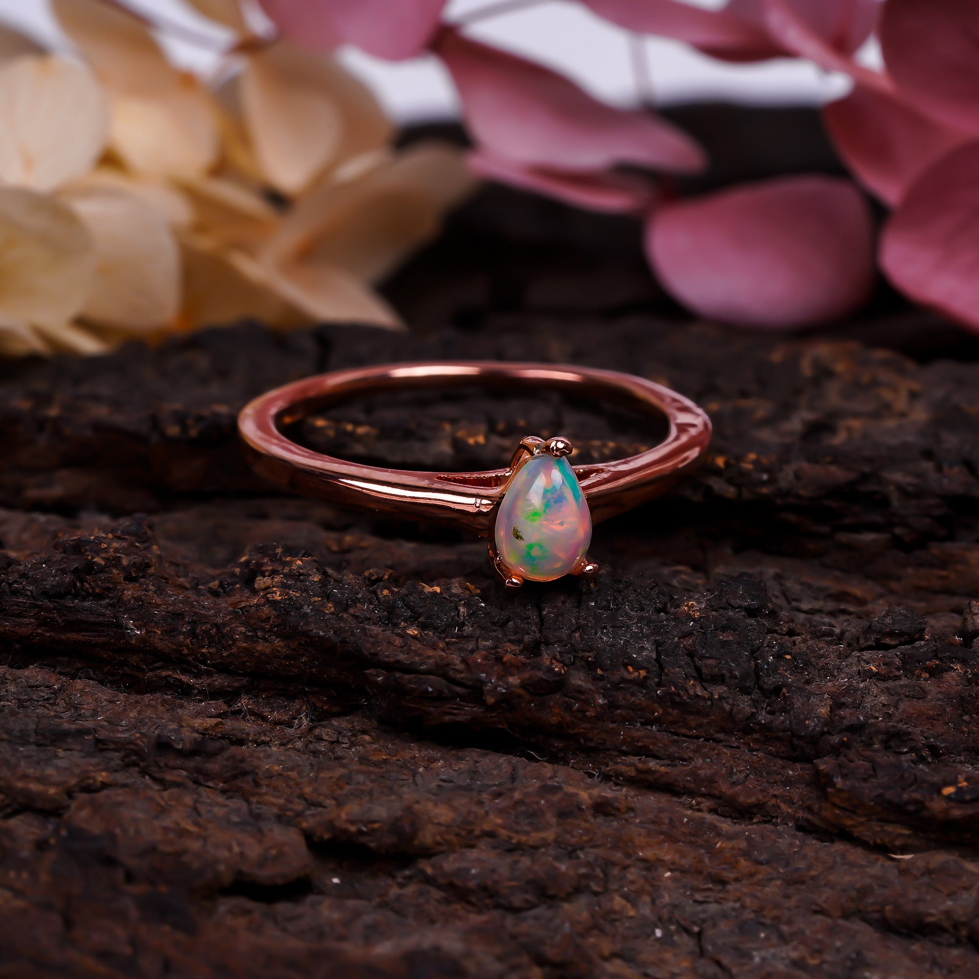 Ethiopian opal ring in 925 sterling silver with a 6x4mm natural fire opal, handcrafted for women, by Himalya Quartz.