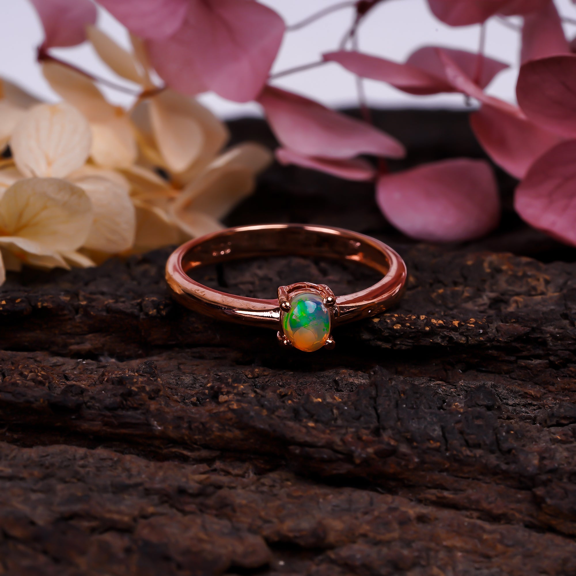 Oval Ethiopian Opal ring in 925 sterling silver, handmade jewelry for women featuring a 3x5mm opal stone.