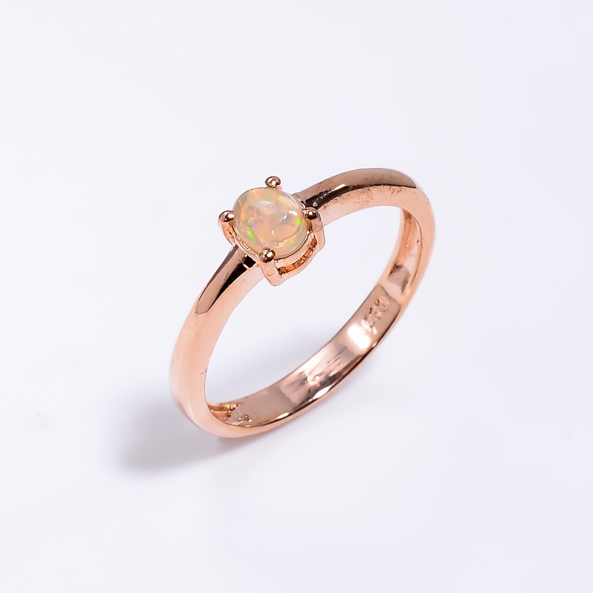 Oval Ethiopian Opal ring in 925 sterling silver with a 3x5mm opal, handcrafted jewelry for women, Himalya Quartz brand.