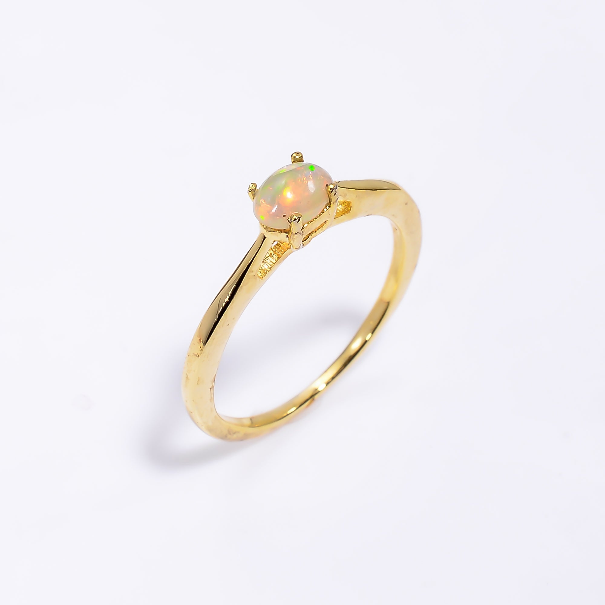 Ethiopian Fire Opal ring for women with 925 sterling silver band, featuring October birthstone in a natural Himalayan Quartz design