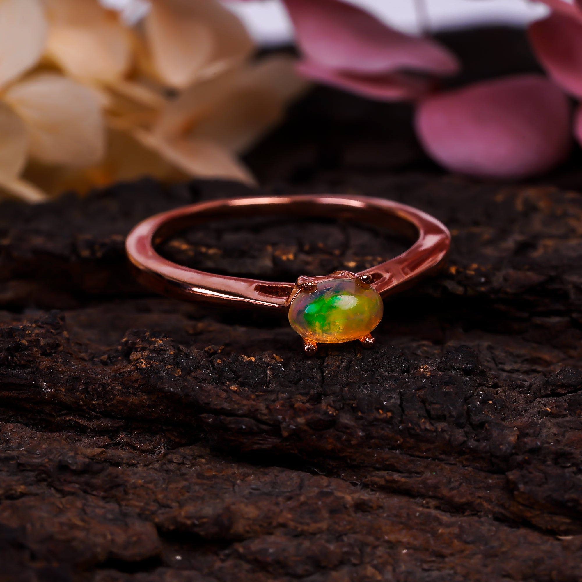 Ethiopian fire opal ring for women with 925 sterling silver band, featuring a natural October birthstone, wedding or engagement jewelry