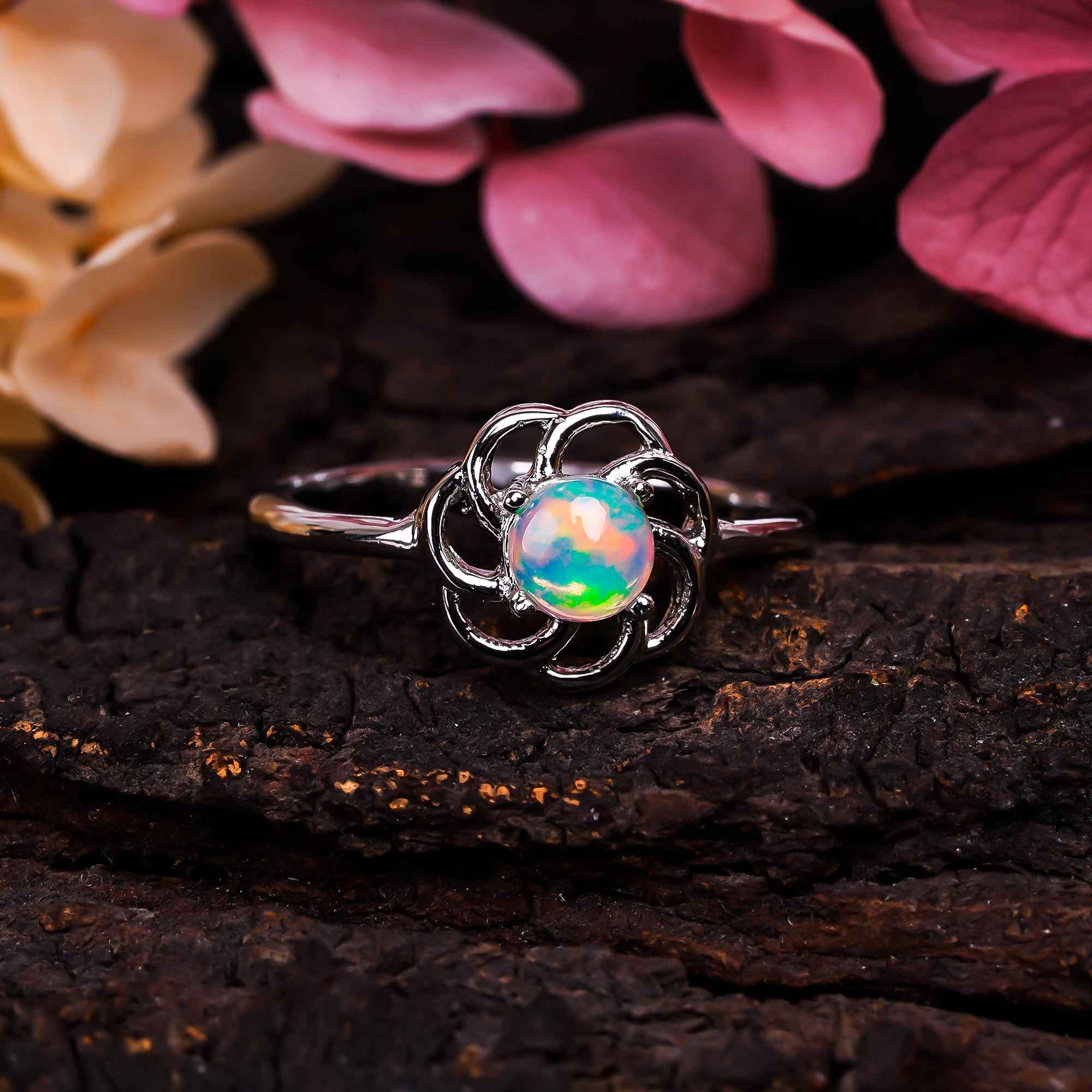 Natural Ethiopian Opal 5mm Stud Earrings in 925 Sterling Silver, Round Opal Jewelry Gift for Women